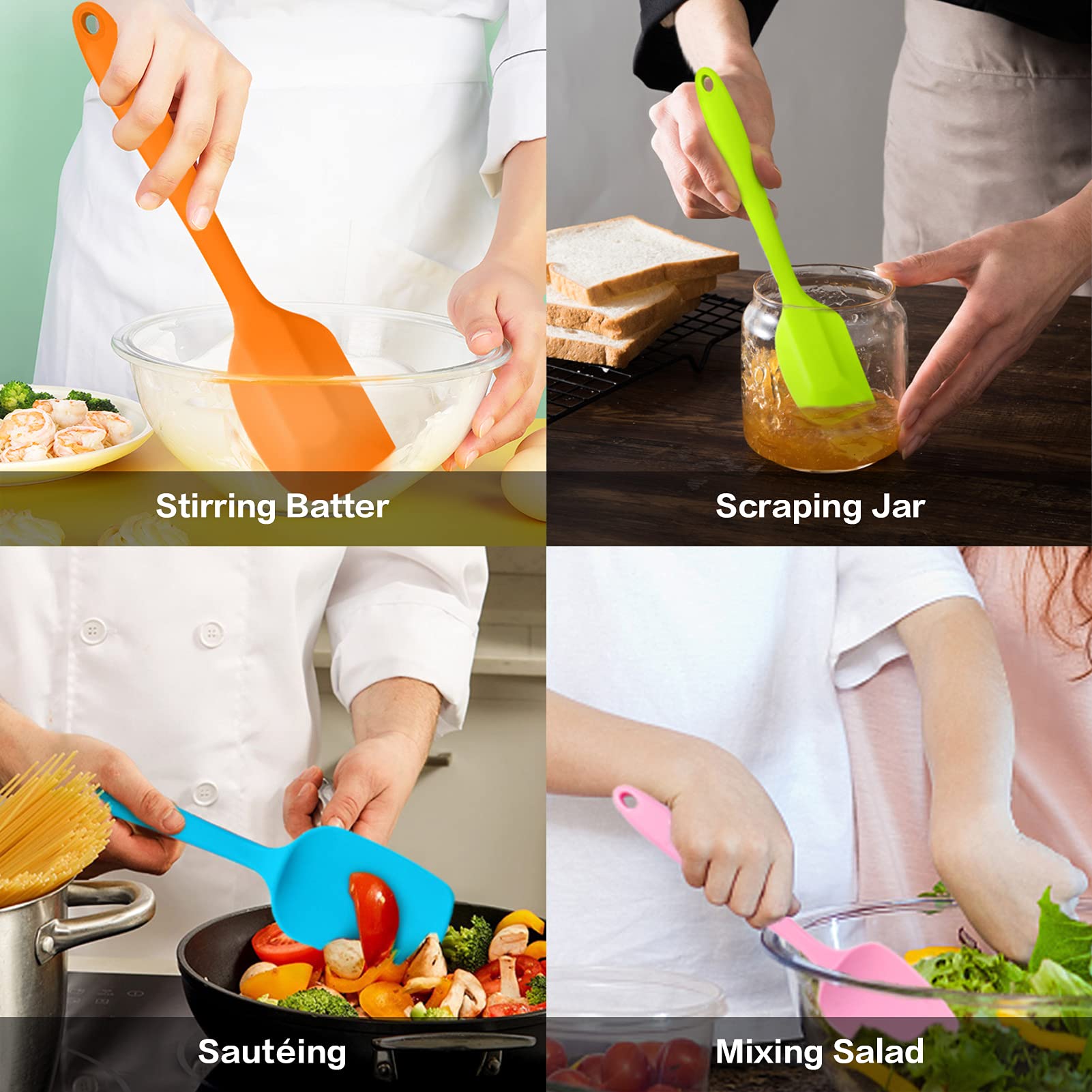 P&P CHEF 14-Piece Silicone Spatula Set - Heat Resistant Rubber Cooking Utensils for Nonstick Pans, Includes Spatulas, Spoons, Tongs & Baking Tools - Dishwasher Safe, Multi-Color - Perfect for Baking, Flipping Pancakes & Cooking with Nonstick Cookware