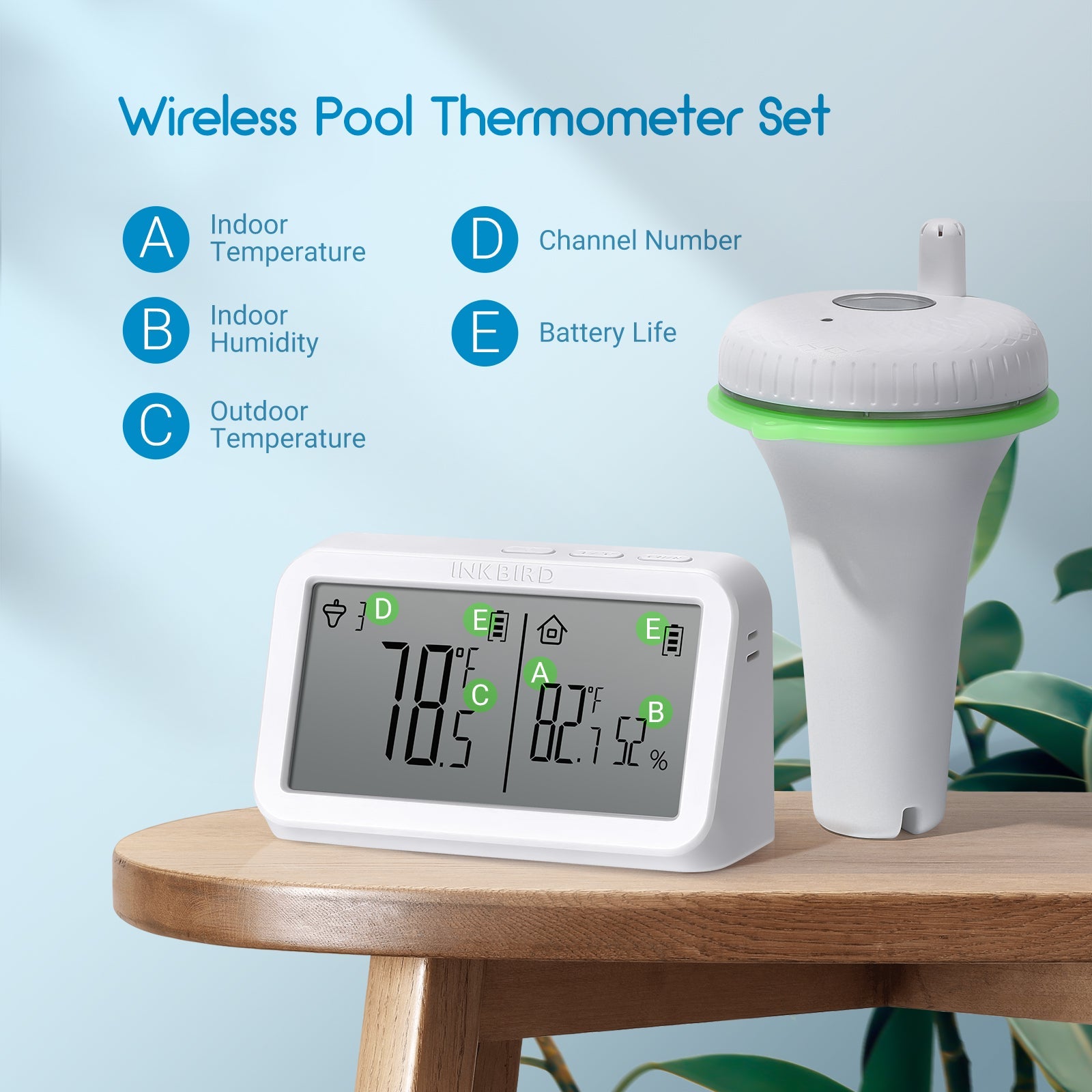 Wireless Pool Thermometer Set IBS P02R - Digital Floating Water Temperature Sensor for Swimming Pools, Spas & Hot Tubs - Monitor Water Temp Remotely from Your Phone