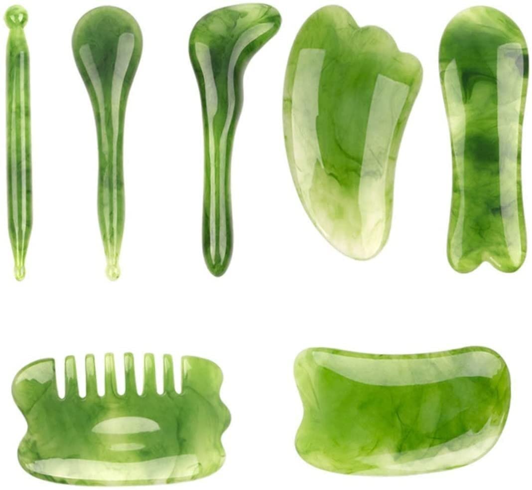Premium Gua Sha Massage Set - 7PCS Jade Stone & Acupuncture Face Pen for Skin Care, Body Spa & Relaxation - Natural Facial & Body Massage Tools for Glowing Skin & Pain Relief - Perfect for Home & Professional Use