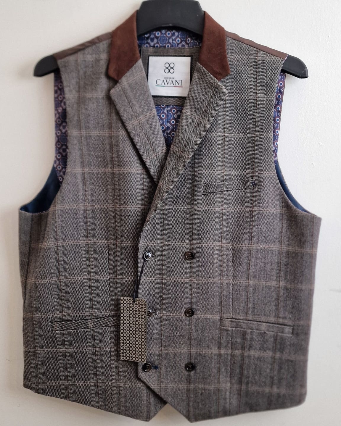 Stylish Cavani Connall Brown Tweed Check Double Breasted Waistcoat for Men | Formal & Business Attire | Perfect for Weddings, Office & Special Occasions