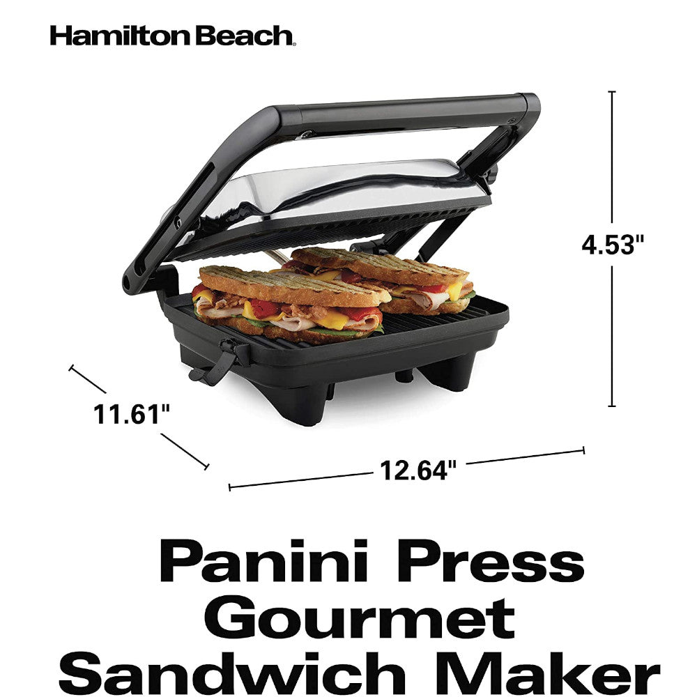 Hamilton Beach 25460C Electric Panini Press Grill with Locking Lid - Perfect for Sandwiches, Paninis & Grilled Cheese at Home or Office
