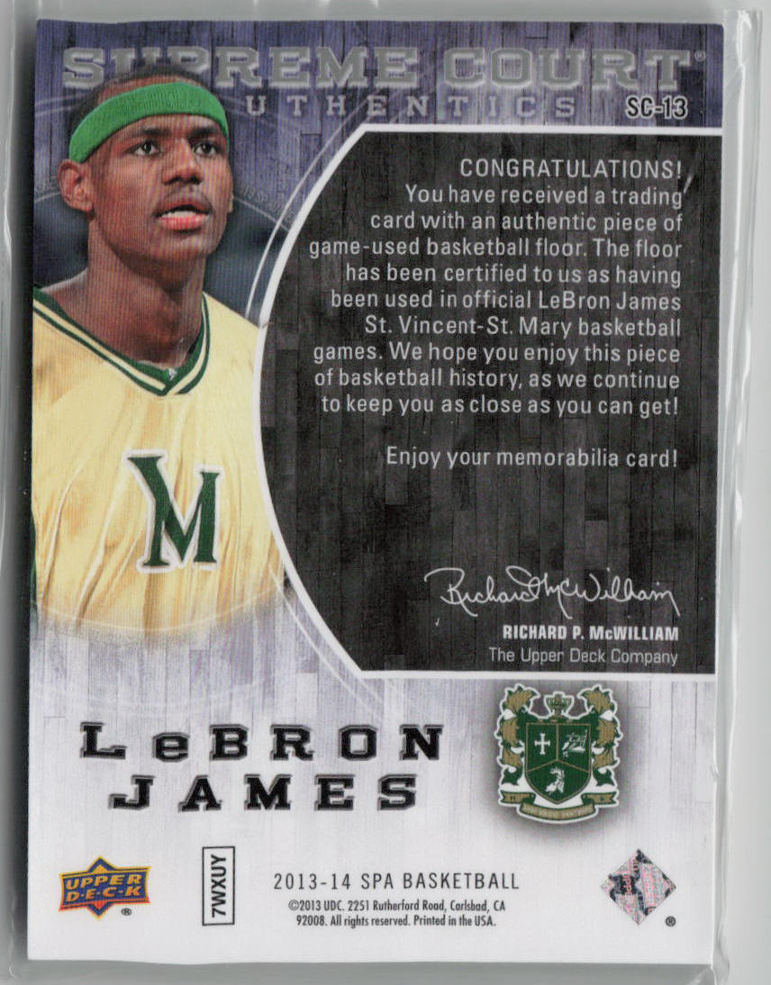 Authentic LeBron James Game-Used Basketball Floor from 2013-14 SP Authentic #SC13 - Perfect for NBA Memorabilia Collectors and Sports Fans