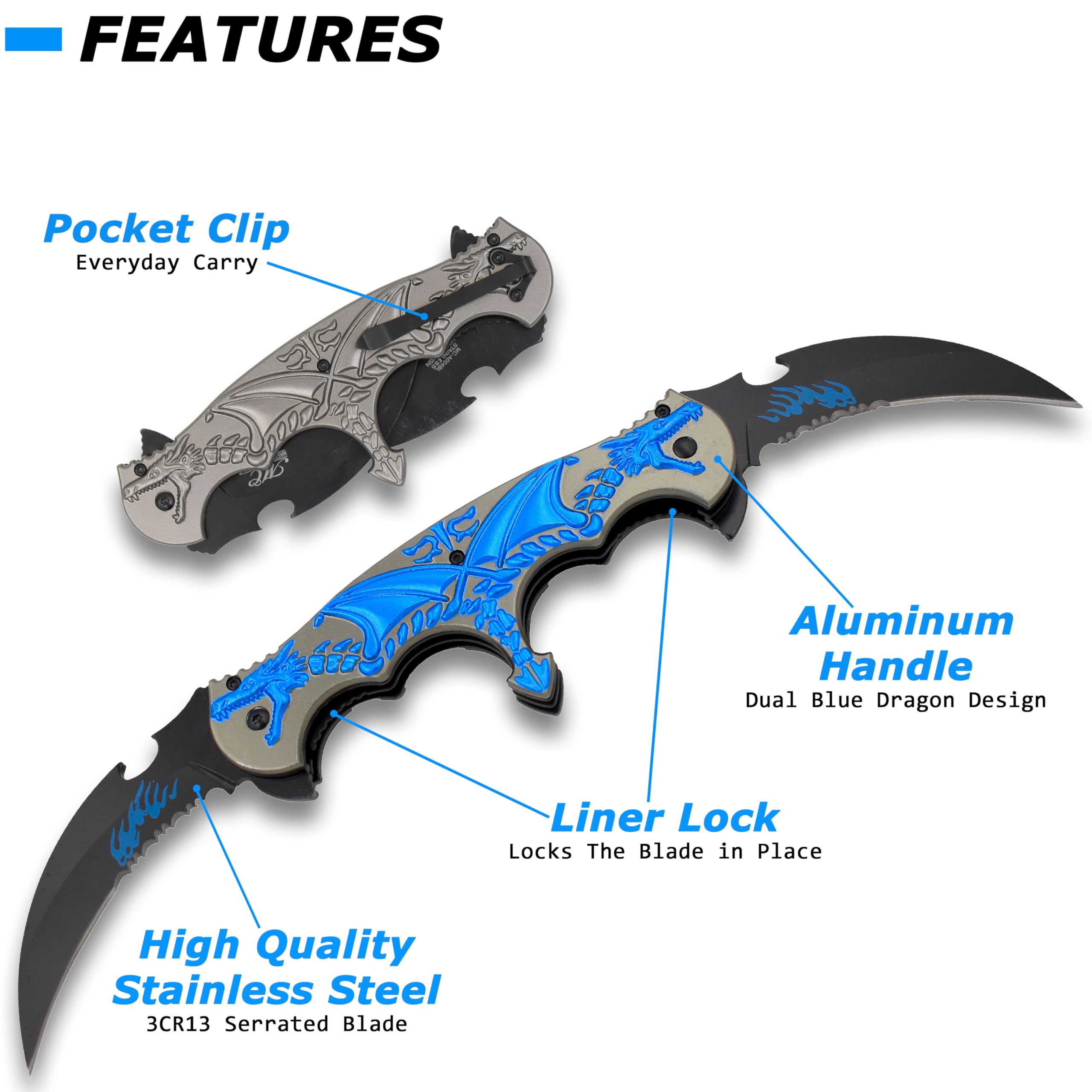 Masters Collection Fantasy Folding Knife - Premium Tactical Pocket Knife for Outdoor Camping, Hiking & Survival Gear | EDC Gift for Men