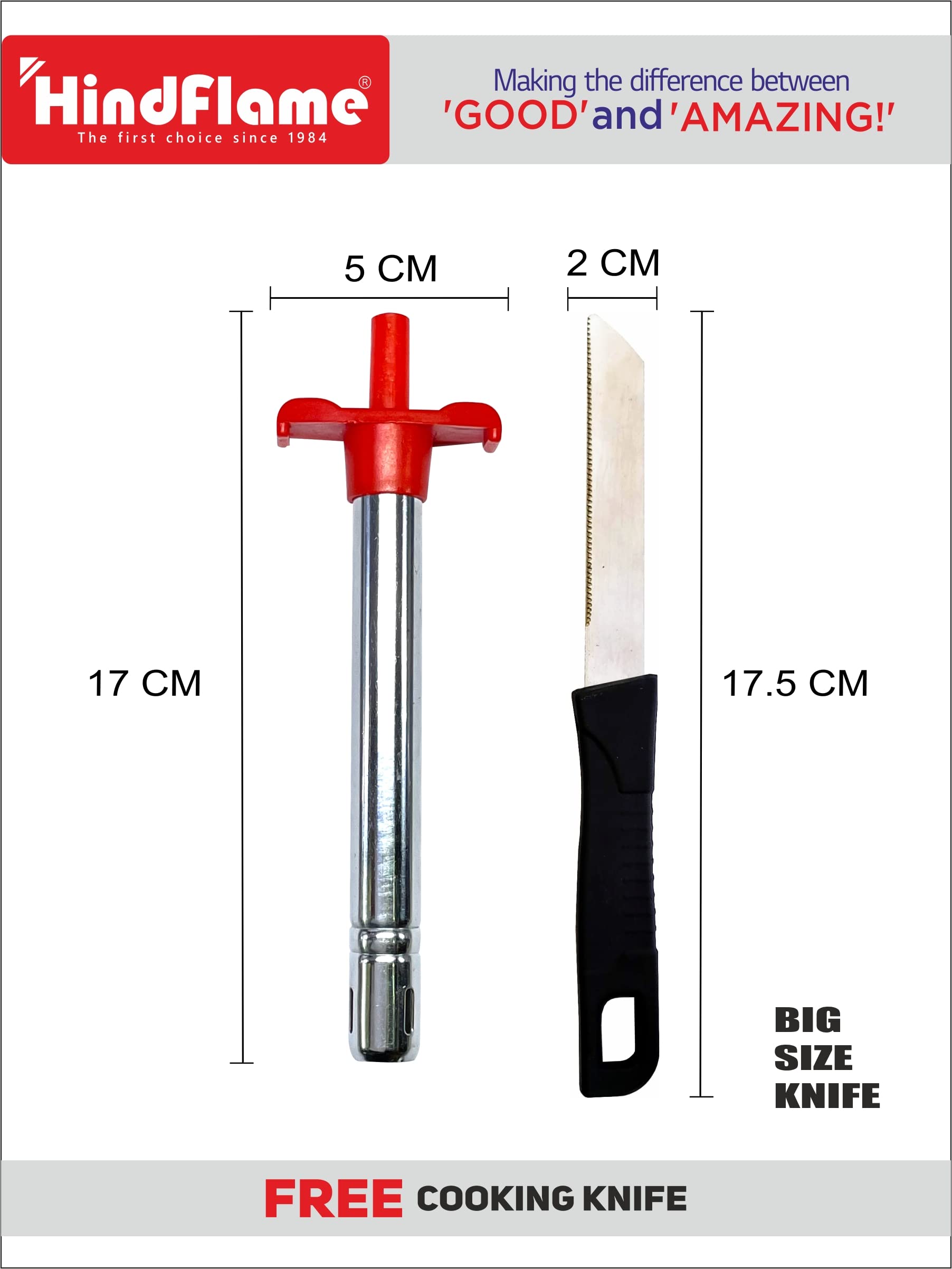 Premium Hindflame Kitchen Gas Lighter with Free Chef Knife - 2-Piece Set (Silver) | Perfect for Grilling, Camping & Home Cooking Accessories