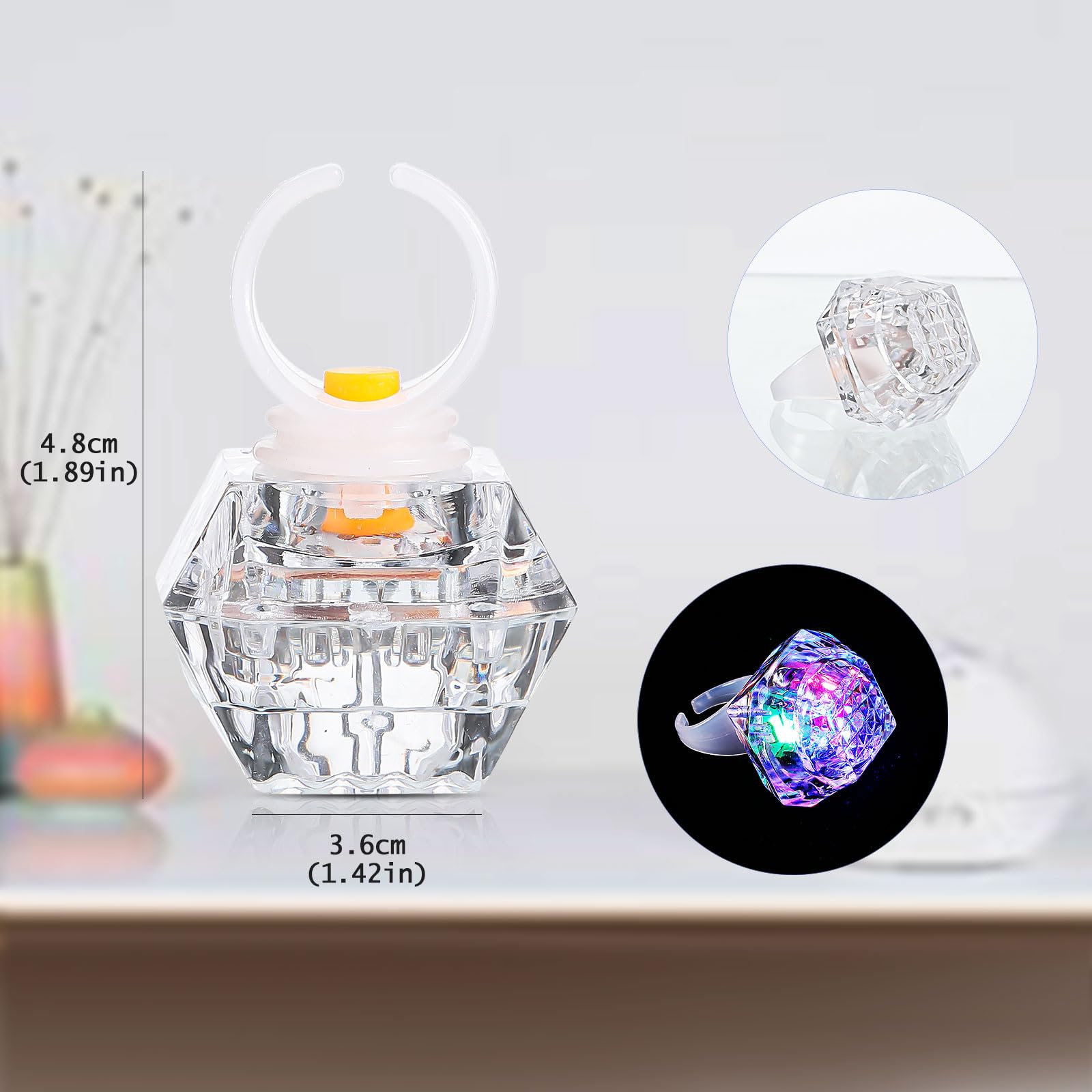 Hicarer 8 Pack LED Light Up Rings - Flashing Plastic Diamond Glow Party Favors for Bachelorette, Birthday, Wedding & Bridal Shower - Glow in The Dark Accessories (White) - Perfect for Night Parties, Raves & Festive Celebrations