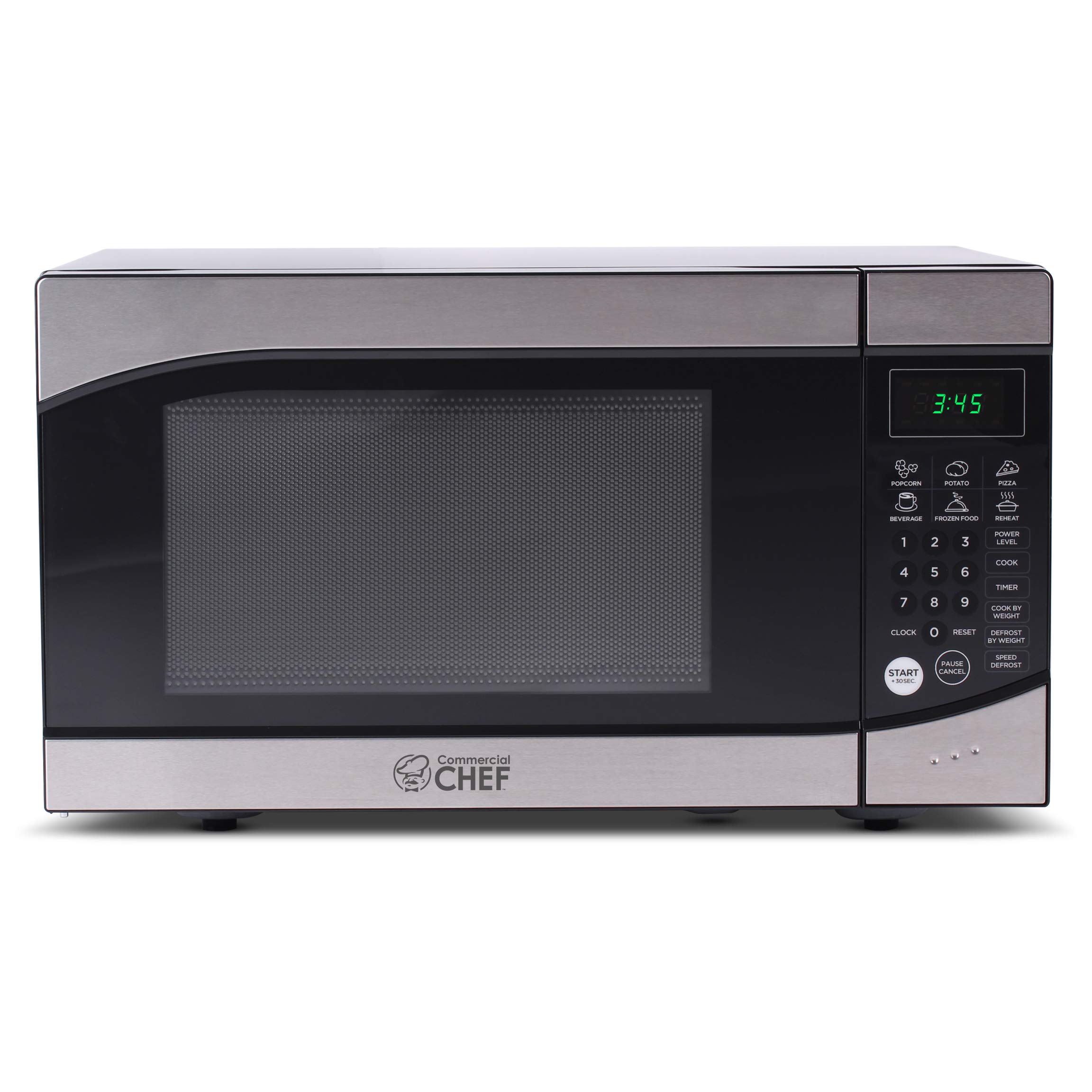 Commercial Chef 0.9 Cu Ft Stainless Steel Countertop Microwave - 900W with 10 Power Levels, Digital Controls, Push Button, Child Lock, Timer & Quick-Touch Menu - Perfect for Home Kitchen, Office Breakroom & Small Spaces