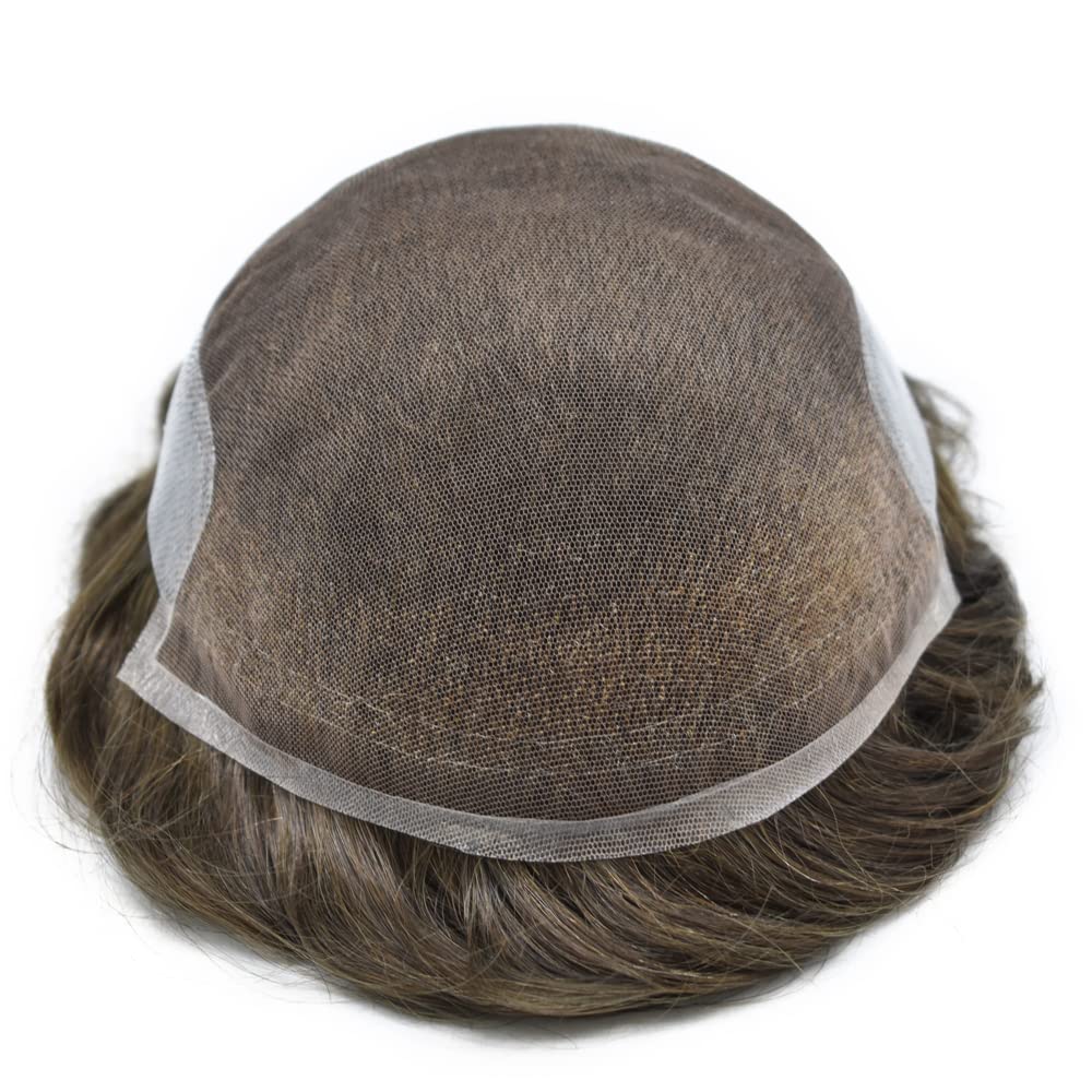 Natural Human Hair Toupee for Men - Swiss Lace Base Hair Replacement System with PU Bleached Knots | 8''x10'' Light Medium Density 5# Medium Light Brown Wig | Perfect for Daily Wear, Special Occasions & Hair Loss Solutions - SINGA HAIR