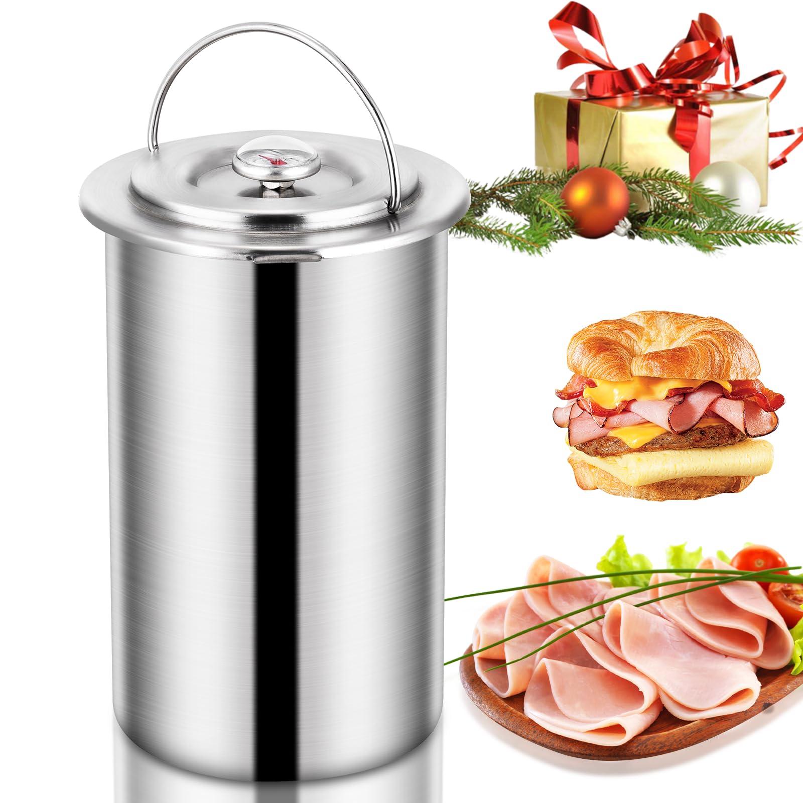 Stainless Steel Meat Press & Ham Maker with Thermometer for Homemade Deli Meat - Perfect for Sandwiches, Charcuterie Boards & Meal Prep