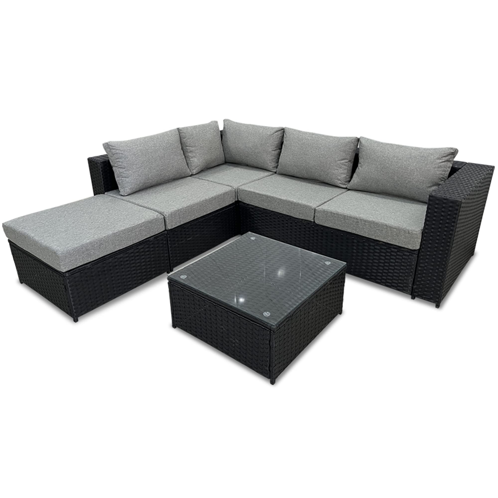 All-Weather Outdoor Sectional Sofa Set - PE Rattan Patio Furniture with Cushions & Coffee Table (Grey) - Perfect for Backyard, Poolside & Garden Relaxation