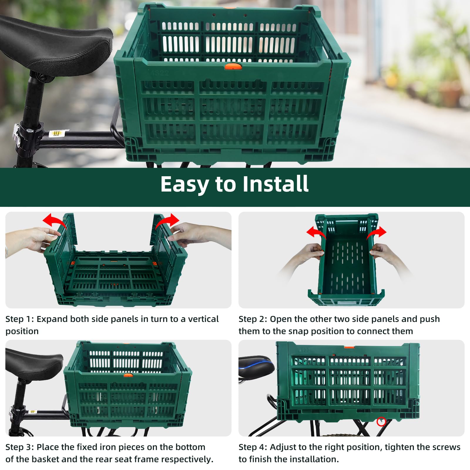 Foldable 35L Large Capacity Rear Bike Basket with Waterproof Cover - Durable Bicycle Cargo Carrier with Fixed Mesh & Reflective Stickers - Perfect for Commuting, Grocery Shopping & Outdoor Adventures