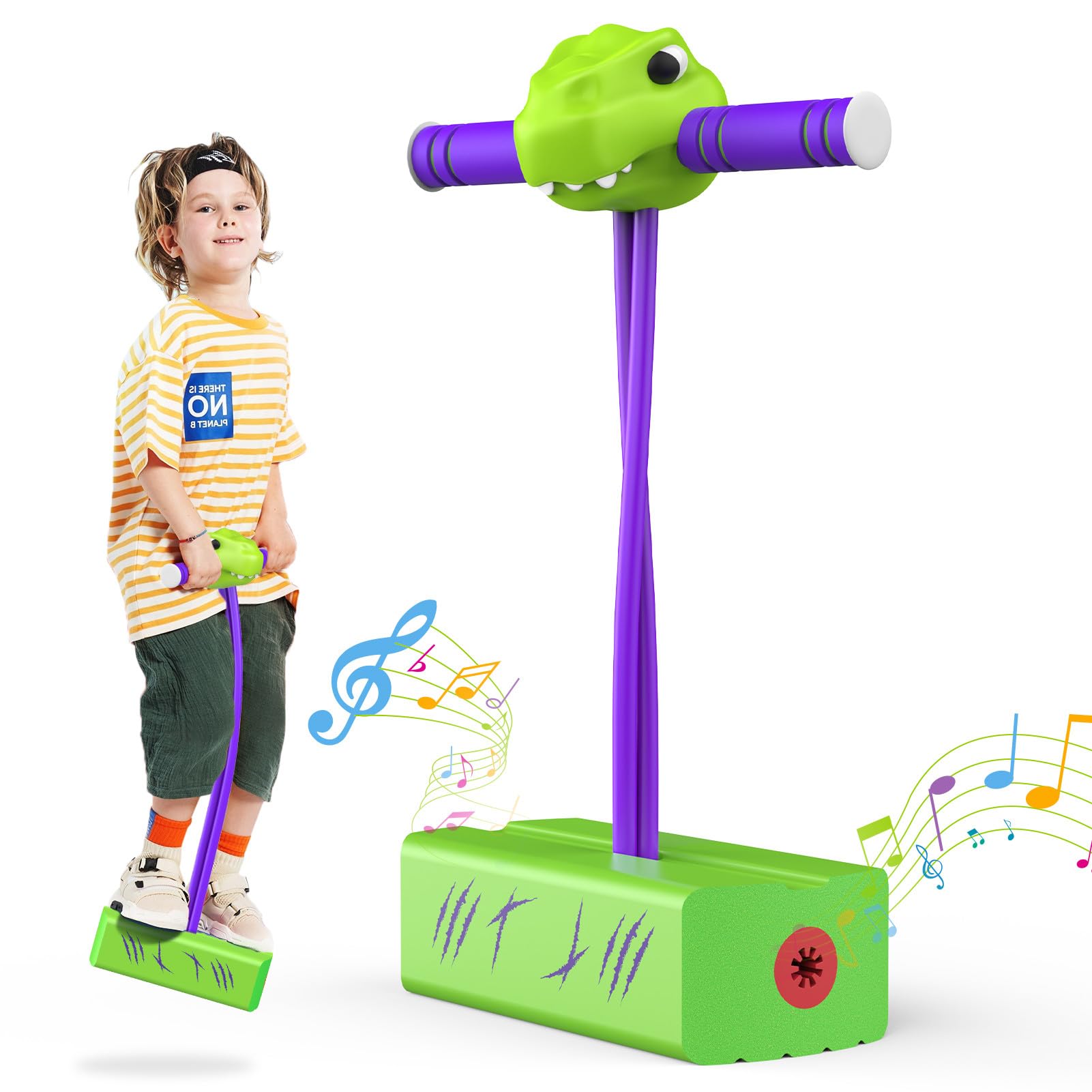 CUUGO LET'S GO! CG Jumping Foam Pogo Stick - Dinosaur Toys for Kids, Outdoor Fun, Birthday Party Gifts, Easter Basket Stuffers for Ages 5-7, Perfect for Backyard Play and Active Learning