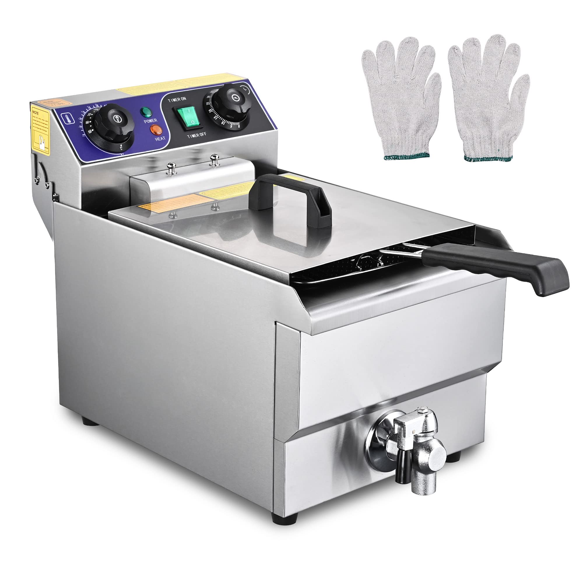 WeChef 11.7L Commercial Electric Deep Fryer - Stainless Steel Countertop Restaurant Equipment with Timer & Drain Valve - Perfect for Fast Food, Chicken Wings, French Fries, and Donuts Cooking