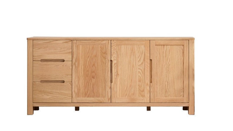 Solid Oak Wood Sideboard Buffet Cabinet - Rustic Farmhouse Dining Room Storage Furniture for Home Decor & Entertaining