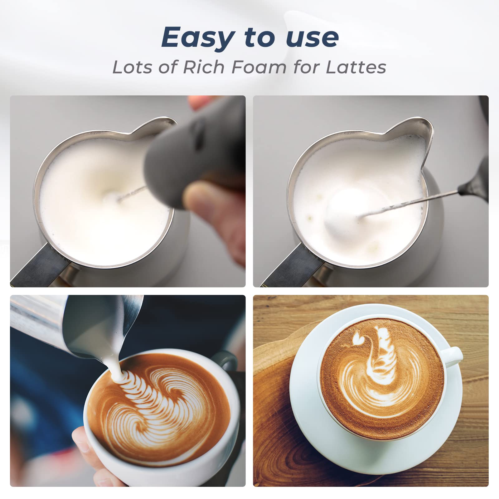Rechargeable USB-C Handheld Milk Frother - Electric Foam Maker & Drink Mixer for Coffee, Lattes, Cappuccino, Hot Chocolate, Matcha - Perfect for Home, Office & Cafe Use