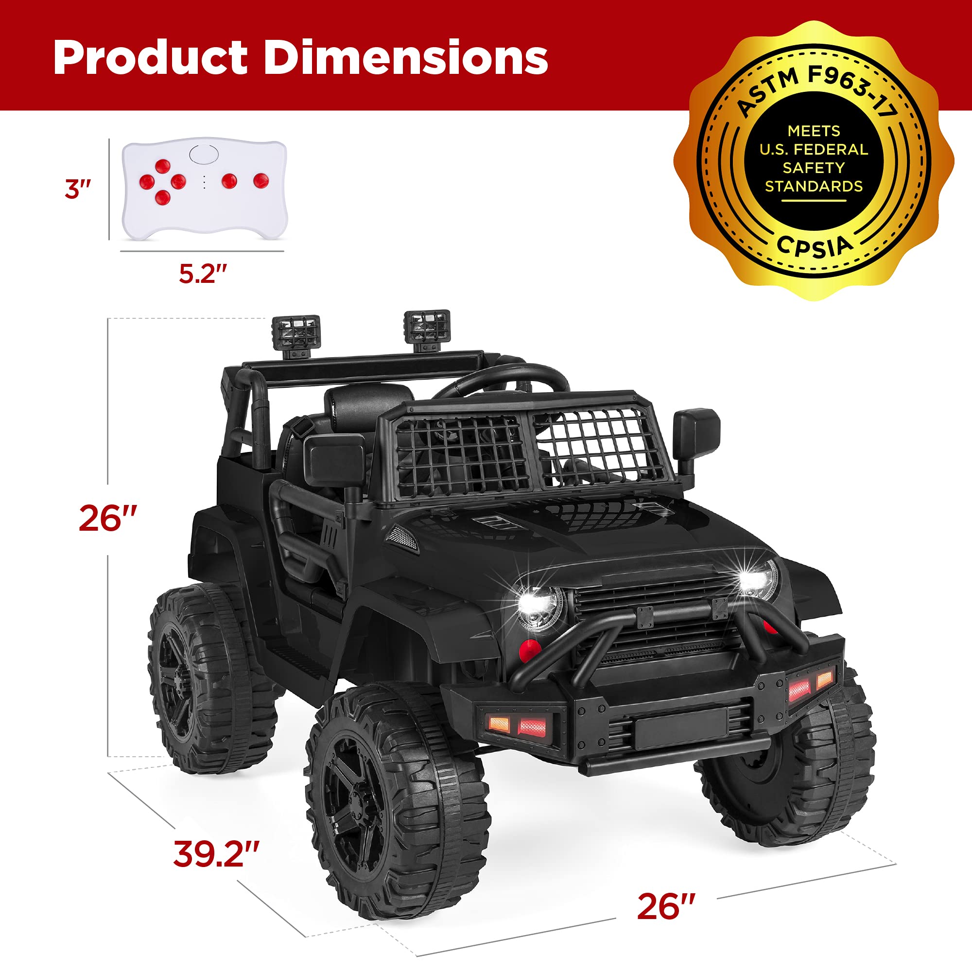 Best Choice Products 12V Kids Ride On Truck with Parent Remote Control - Electric Toy Car with Spring Suspension, LED Lights & AUX Port - Black - Perfect for Outdoor Play, Birthday Gifts & Toddler Pretend Driving