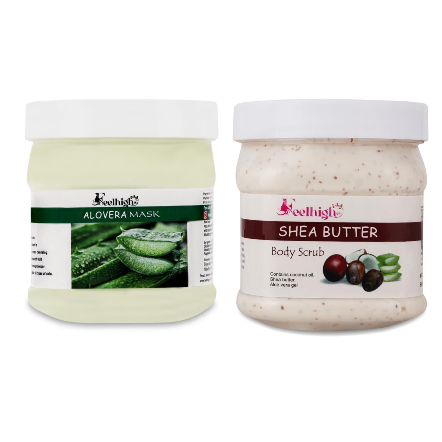 Feelhigh Aloe Vera & Shea Butter Face & Body Scrub Mask Set - 2 Pack for Hydrating, Exfoliating & Soothing Dry Skin - Perfect for Spa Day, Post-Workout Recovery & At-Home Skincare Routine