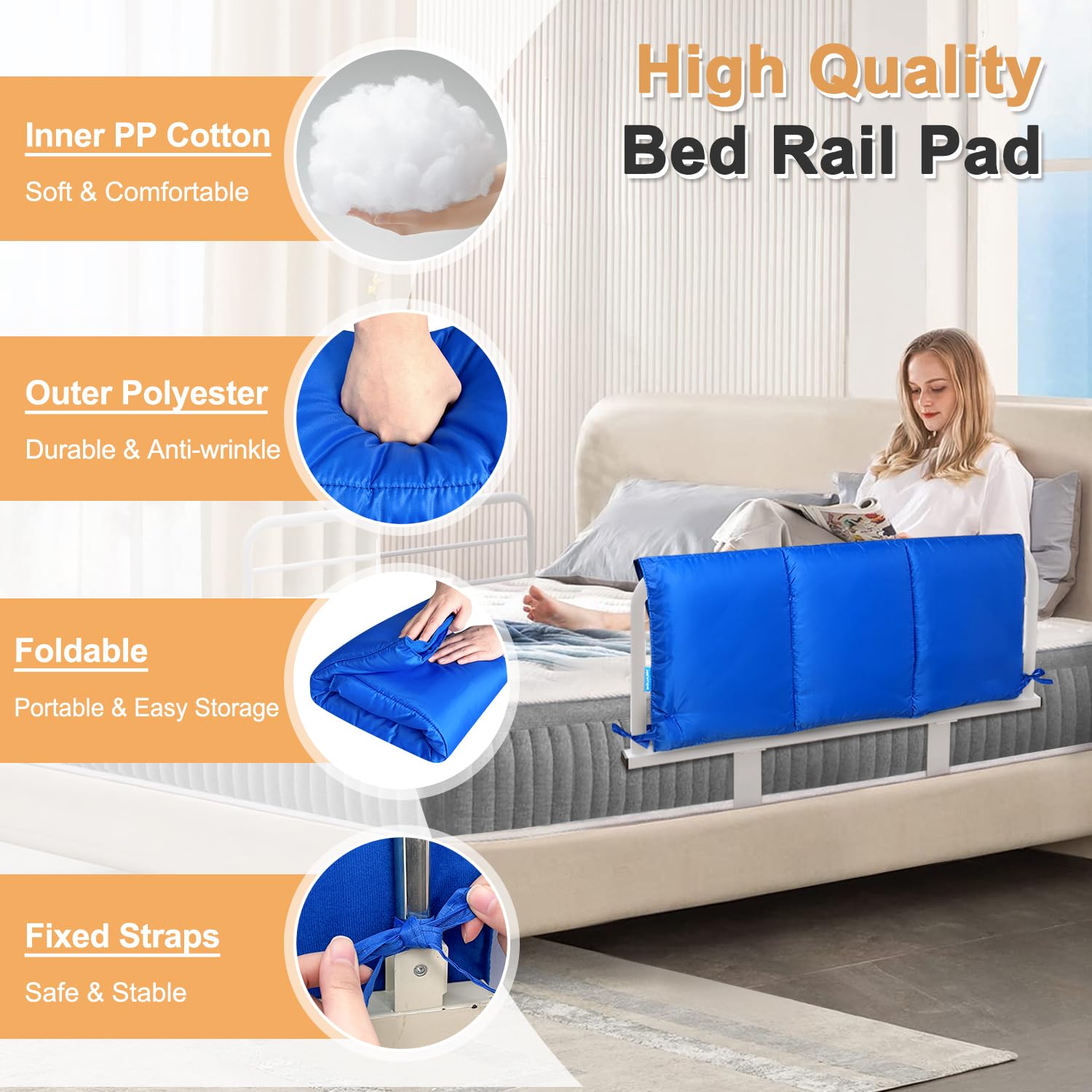 Hospital Bed Rail Cushion Pads - Soft Foam Bumper Protector for Elderly & Adults - Safety Guard Rail Cover for Fall Prevention - Ideal for Home Care, Nursing Homes & Medical Facilities - 1PC