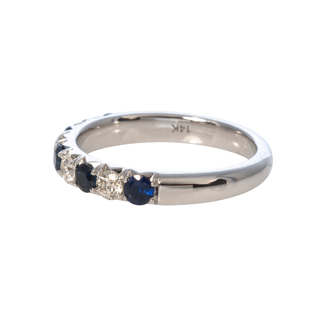 0.65ct Natural Sapphire & 0.36ct Diamond 14K White Gold Wedding Band Ring for Women - Perfect for Engagement, Anniversary & Special Occasion Gifts