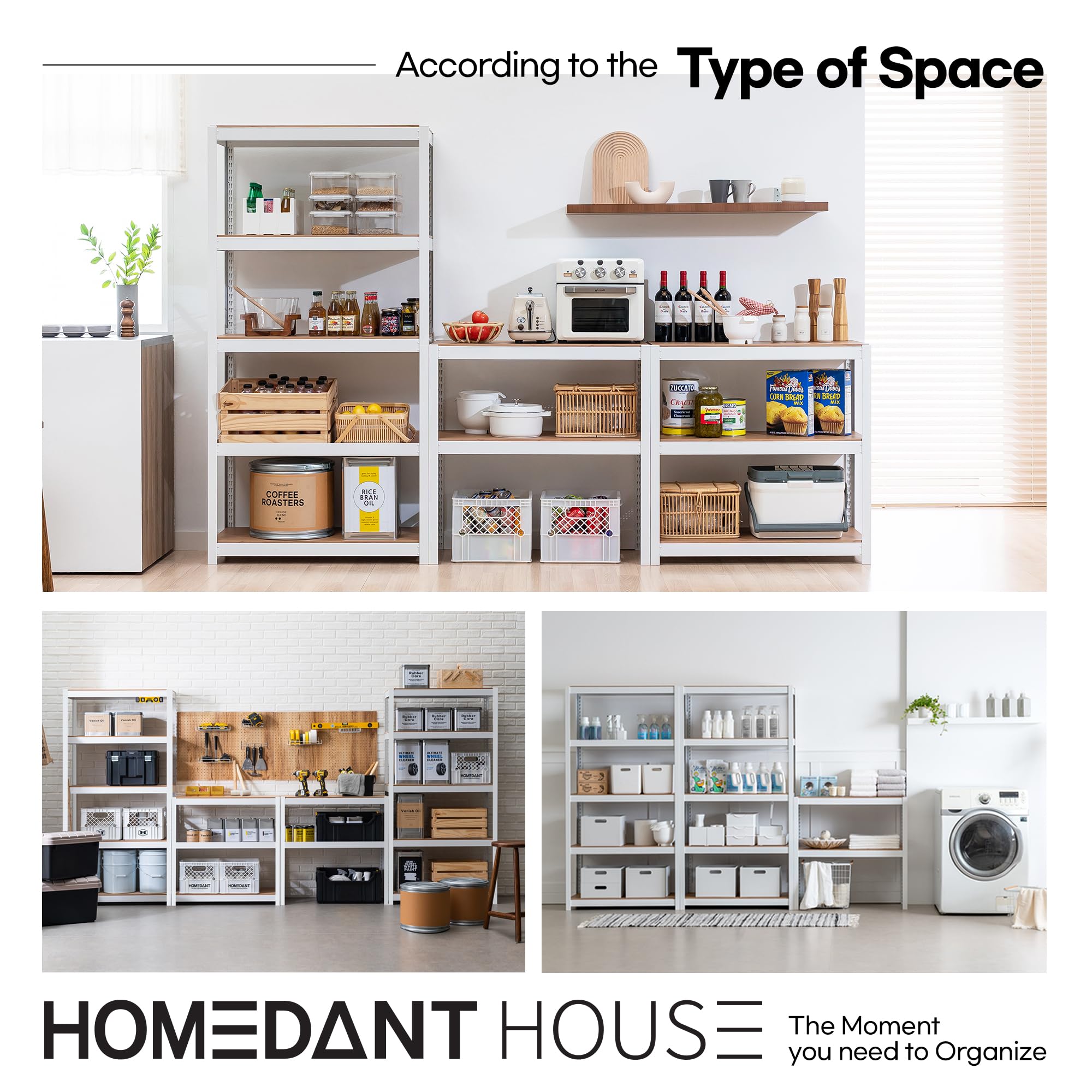 HOMEDANT 5-Tier Heavy Duty Boltless Metal Shelving Unit - Adjustable Storage Rack for Kitchen, Garage, Pantry & Closet Organization (1 Pack) - Perfect for Home Storage, Warehouse Shelving & Commercial Use