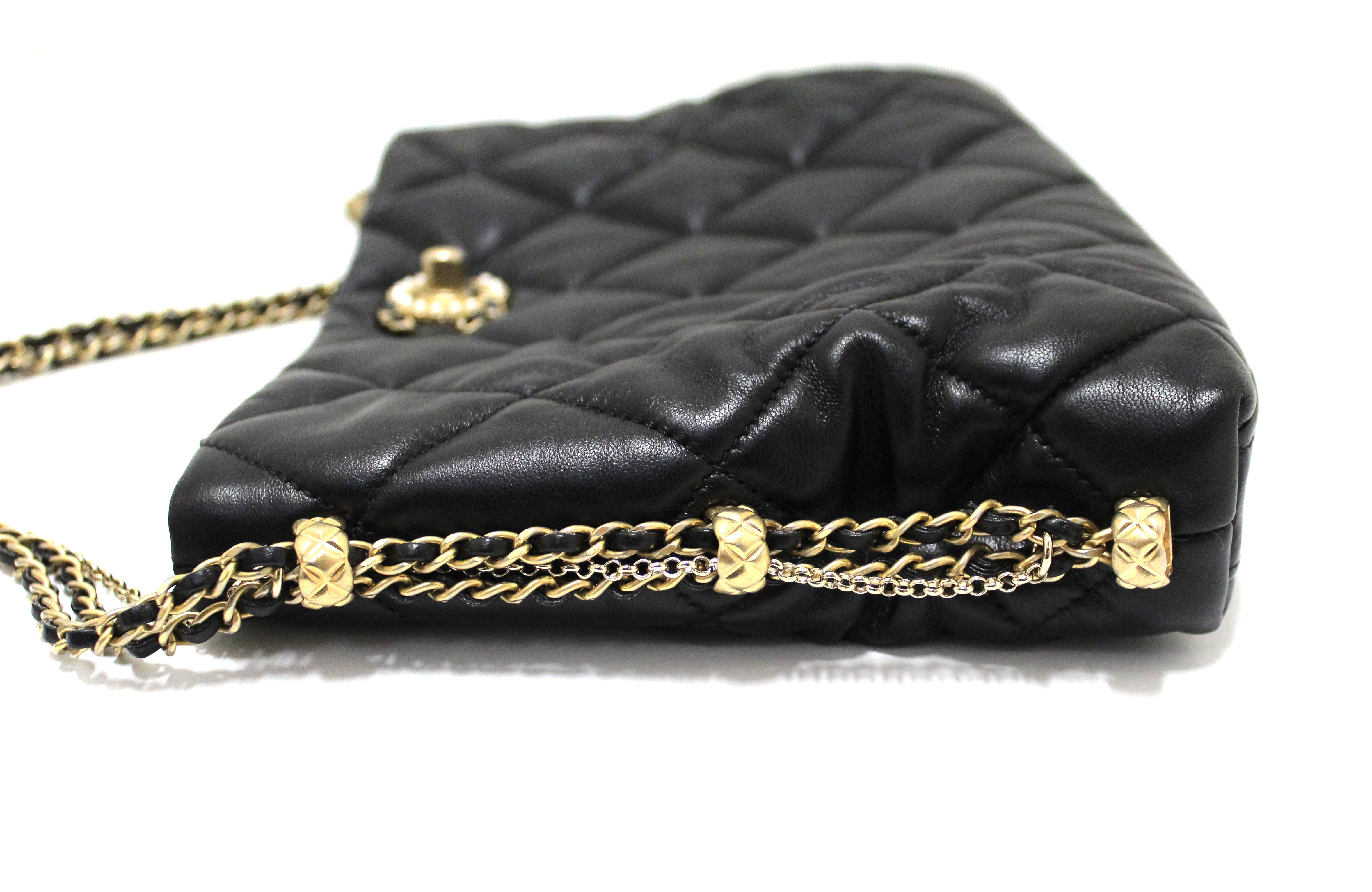 Authentic Chanel Black Lambskin Quilted Crush on Chains Hobo Bag - Luxury Designer Handbag for Women, Perfect for Evening Parties & Special Occasions