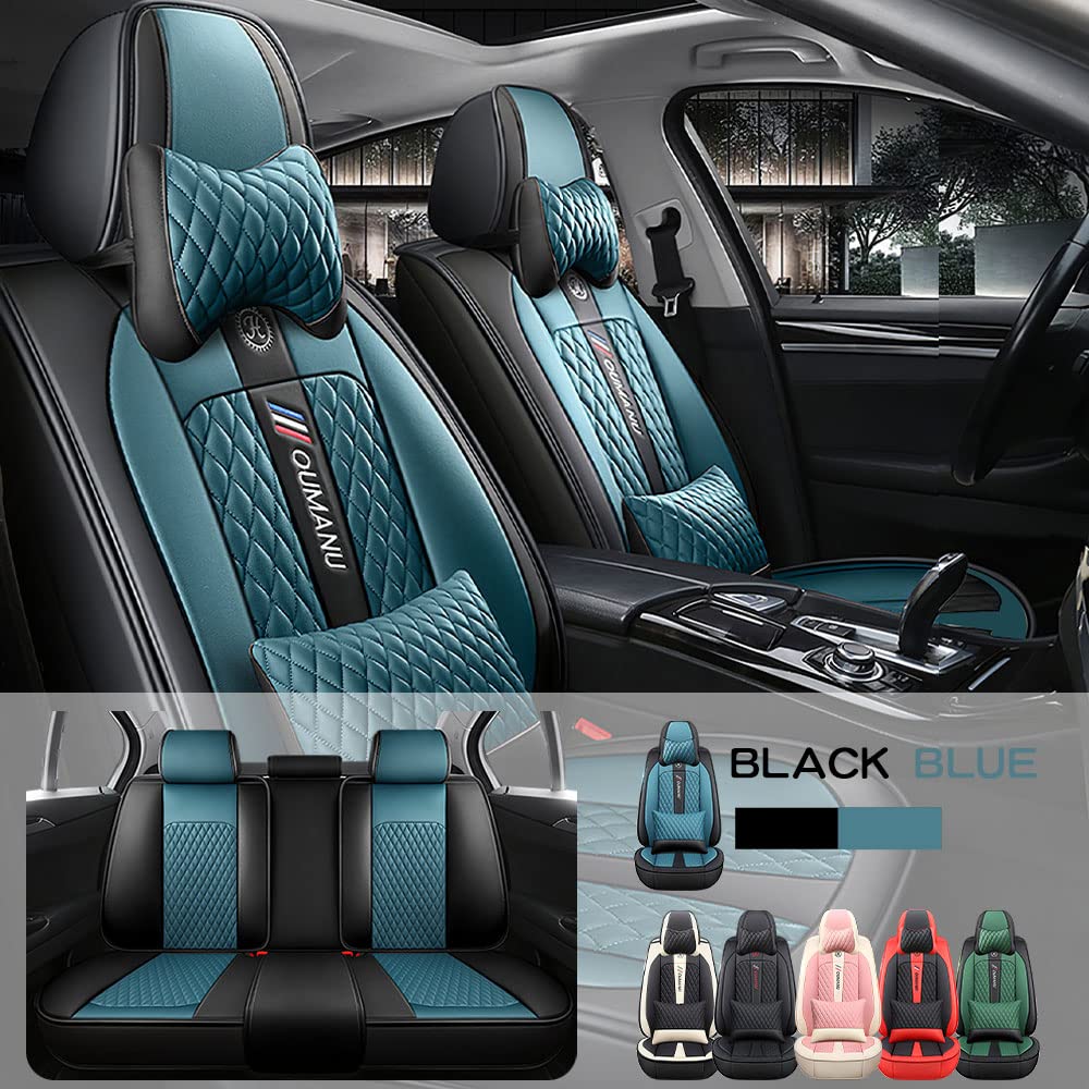 Premium Waterproof Faux Leather Car Seat Covers for Honda Accord 1987-2022 - Full Set 5-Seat Protection (Black/Blue) - Durable Front & Rear Seat Accessories for Comfort & Style - Perfect for Daily Commute, Road Trips & Car Interior Protection