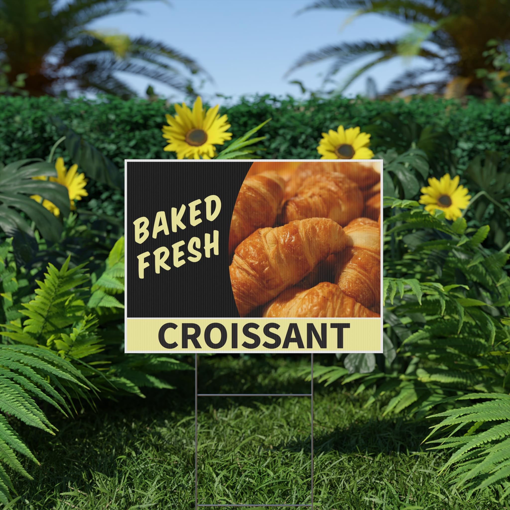 Fresh Baked Croissant Bread Sign - Large 24x36 Inch Weatherproof Corrugated Plastic Yard Sign with Metal H Stakes - Perfect for Bakeries, Cafes, Farmers Markets & Outdoor Advertising