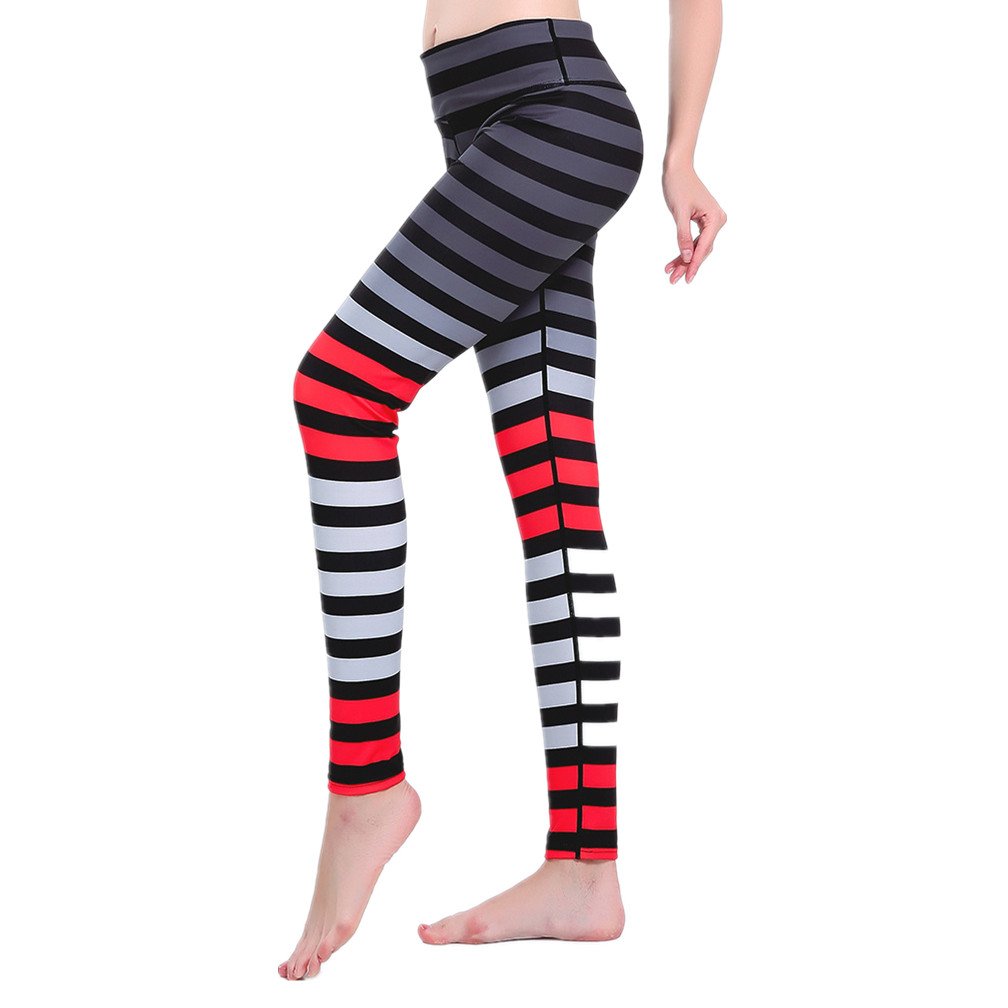 Women's High Waisted Striped Yoga Pants - Tummy Control Workout Leggings for Running, Gym & Lounge - Ankle Length Comfort Stretch Activewear
