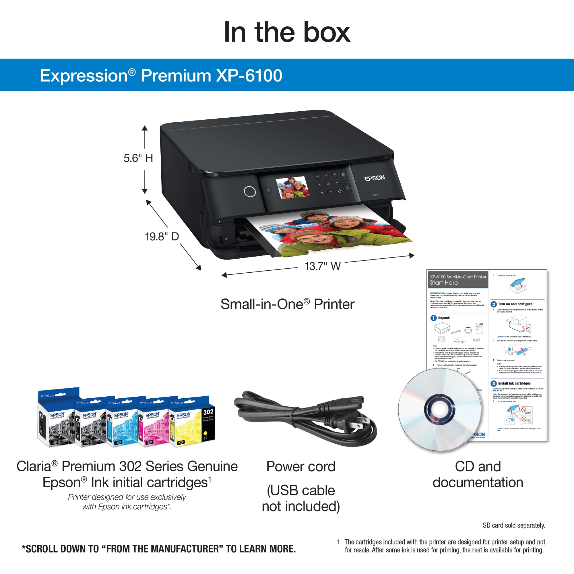 Epson Expression Premium XP-6100 Wireless All-in-One Color Photo Printer with Scanner, Copier & Fax - High Quality Printing for Home Office, Photography & Small Business Use