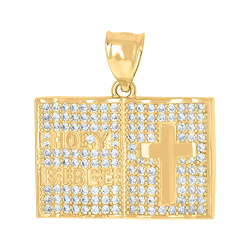 10K Yellow Gold Men's CZ Cubic Zirconia Simulated Diamond Cross Pendant Necklace - Religious Jewelry Gift for Him - Perfect for Baptism, Confirmation & Daily Faith Inspiration