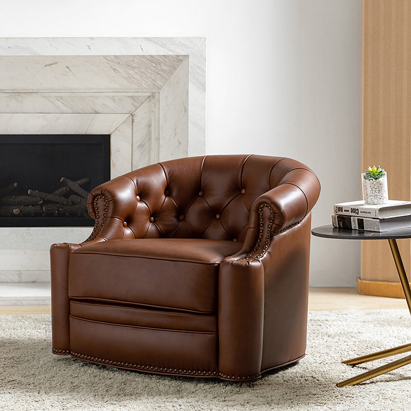 Alonso Classic Chesterfield Genuine Leather Swivel Chair - Premium Office Chair with Button Tufted Back & 360° Rotation - Perfect for Home Office, Study Room & Executive Workspace