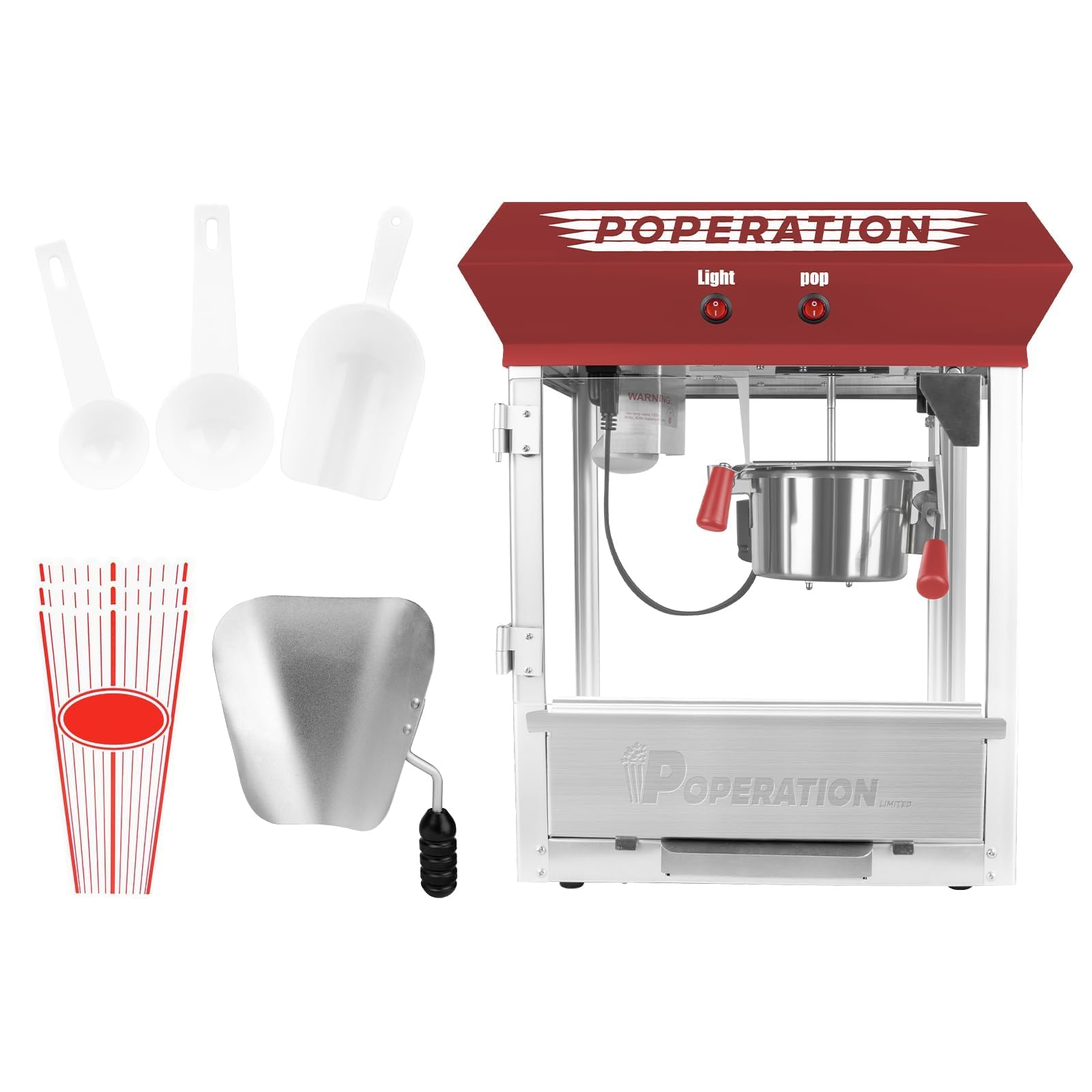 Commercial Popcorn Machine 12oz - 850W Movie Theater Style Popcorn Maker with Stainless Steel Kettle, Steel Frame & Tempered Glass - Red Countertop Popcorn Popper for Cinemas, Parties, Carnivals & Home Theater Snacks