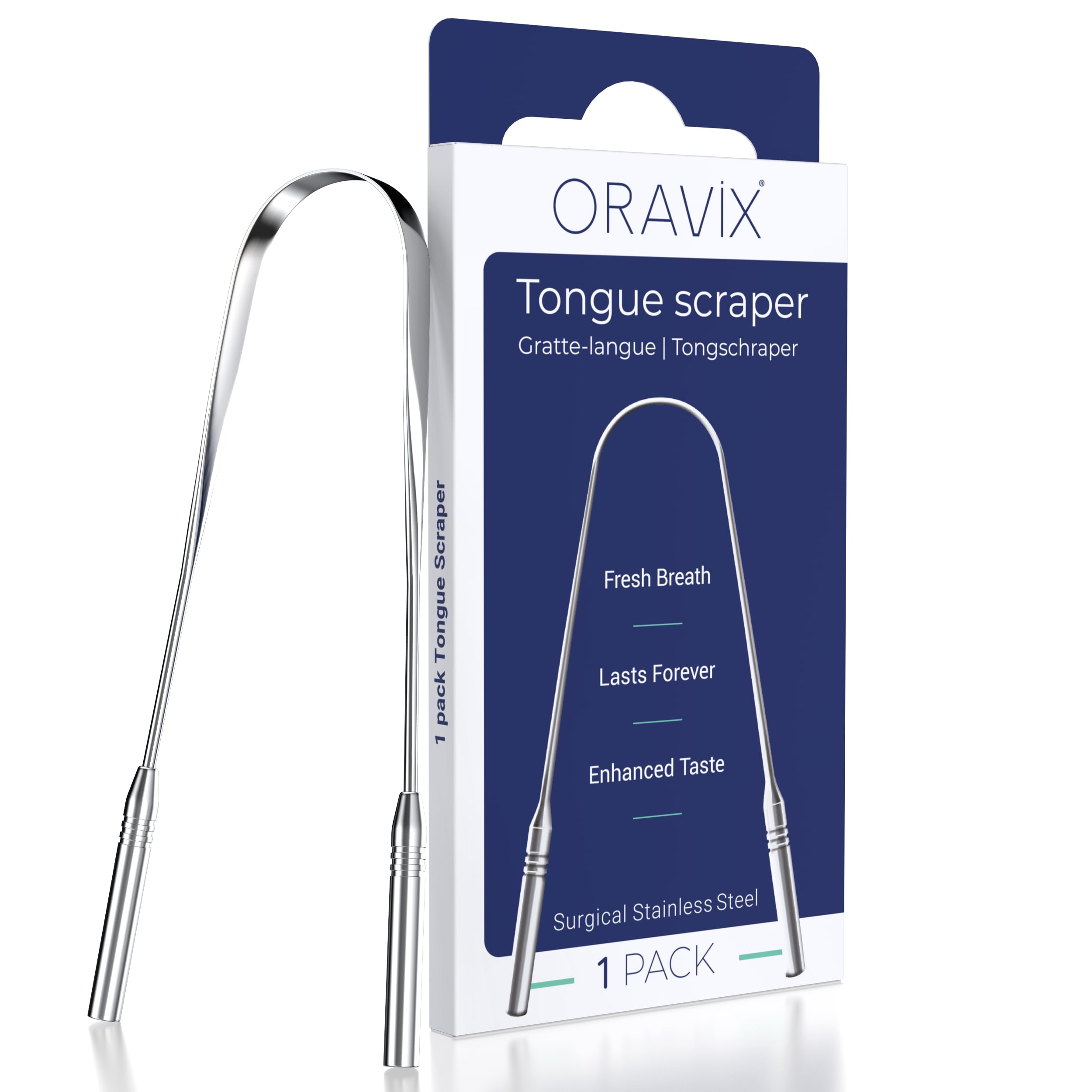 ORAVIX Stainless Steel Tongue Scraper & Cleaner for Adults & Kids - Fresh Breath & Oral Health Care - Perfect for Morning Routine & Travel Hygiene