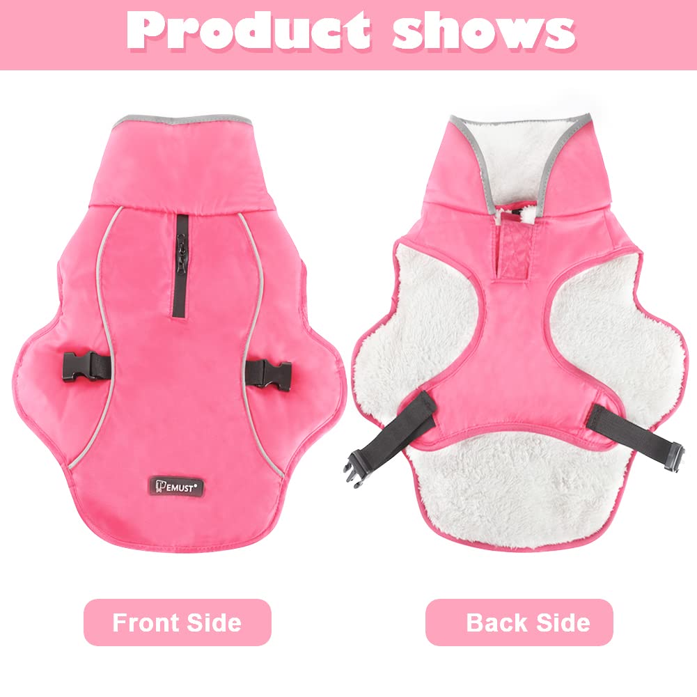 EMUST Waterproof Winter Dog Coat - Adjustable Small/Medium/Large Dog Jacket for Cold Weather, Pink Size L | Warm Snow Protection for Small Dogs Outdoor Walking & Winter Adventures