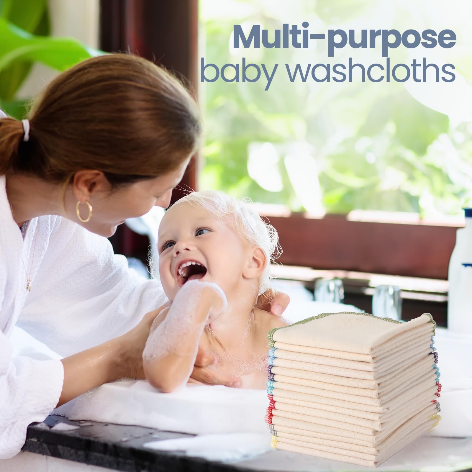 Mixweer 96-Pack Reusable Flannel Baby Wipes - Soft, Washable & Unbleached Cloth Diaper Wipes (8x8 Inches, 8 Colors with Outer Stitching) - Gentle for Baby Face, Hands & Diaper Changes - Perfect for Nursery, Travel & Eco-Friendly Parenting