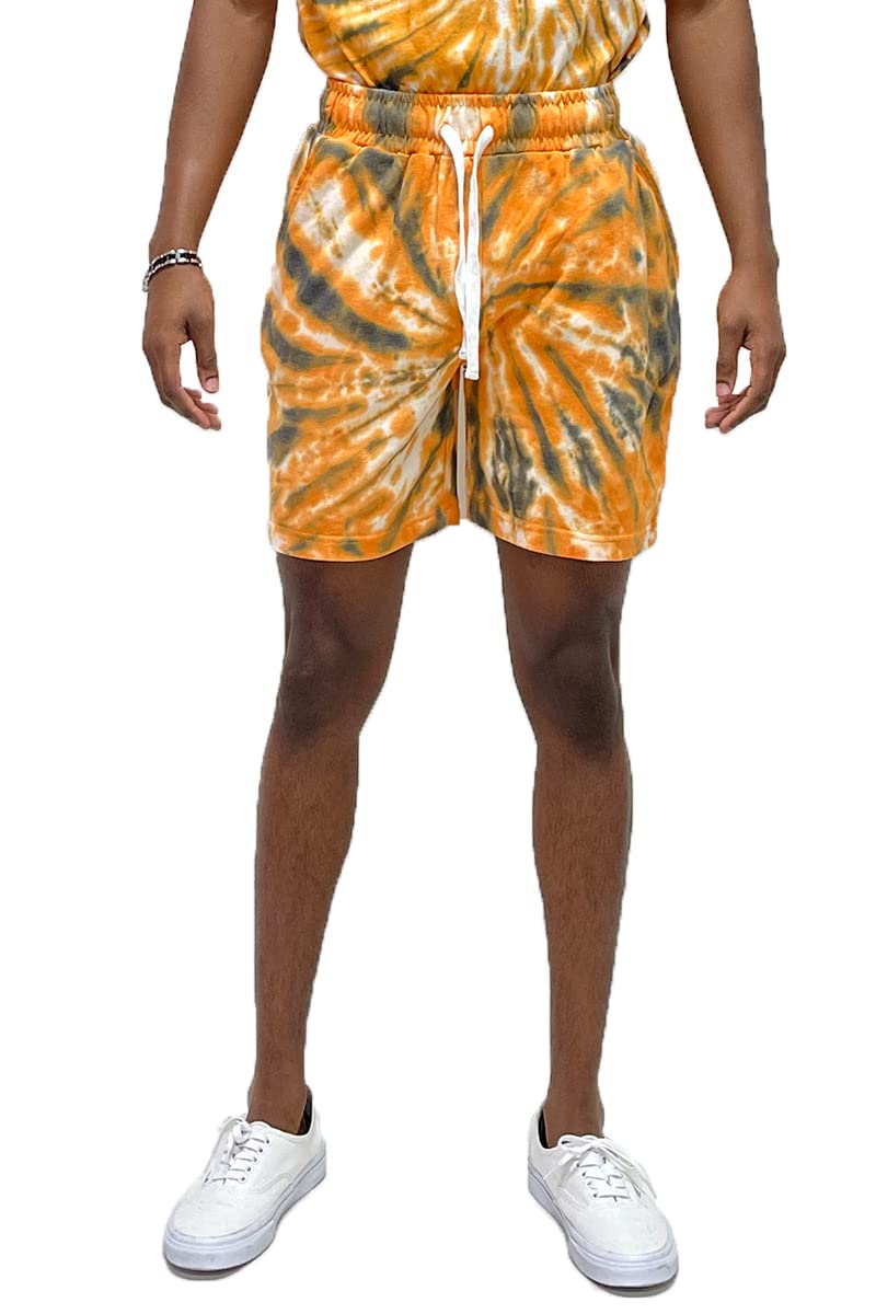 WEIV GEAR Men's Tie Dye Casual Shorts with Drawstring Elastic Waist - Breathable Workout Active Beach Pants with Pockets for Gym, Running, Travel & Summer Outdoor Activities
