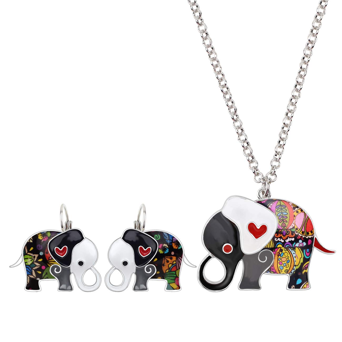 DUOWEI Enamel Cute Anime Elephant Jewelry Set - Dangle Earrings & Necklace Pendant Charm - Perfect Birthday Gift for Women, Girls & Teens - Ideal for Parties, Casual Wear & Special Occasions