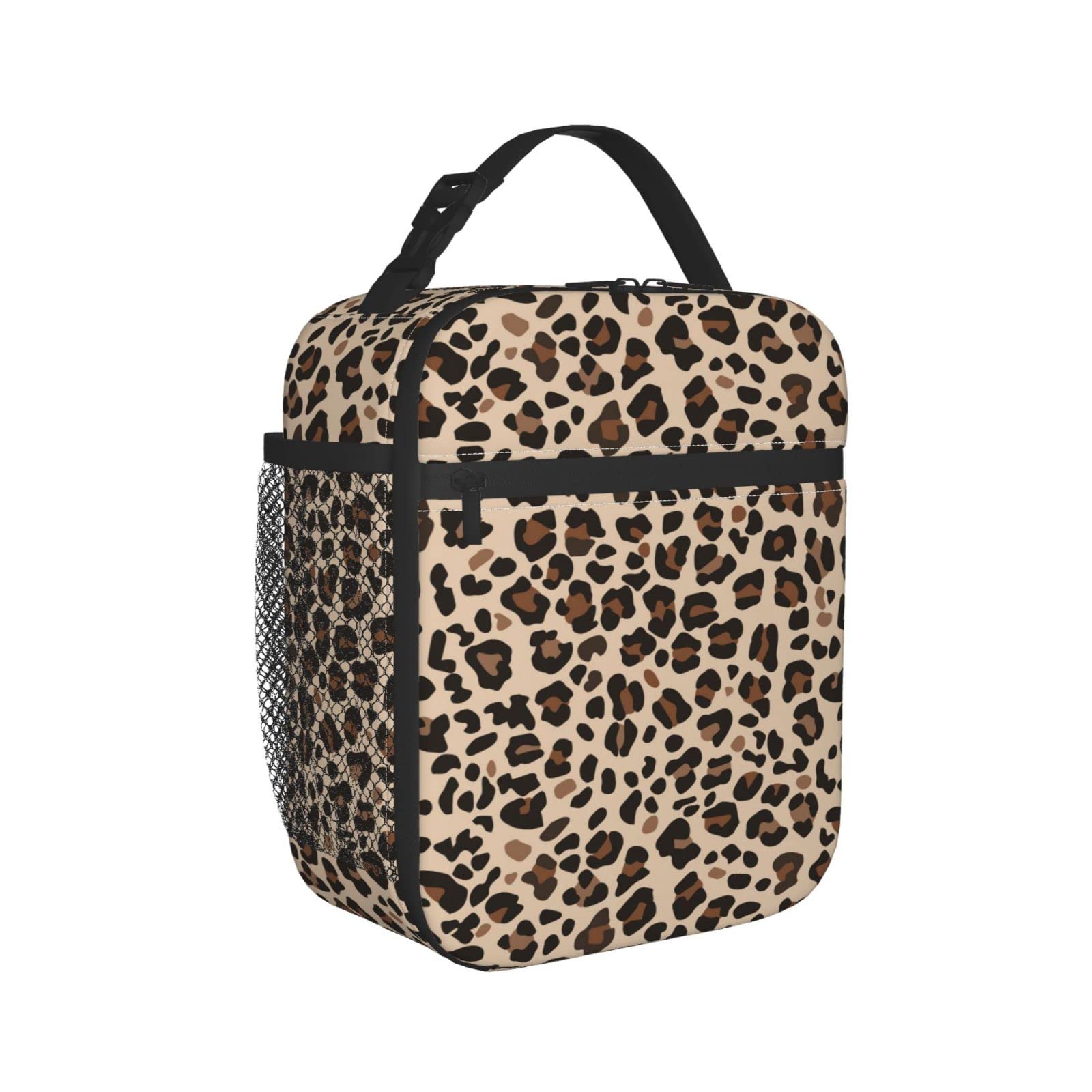 MDMEI Insulated Leopard Print Lunch Bag for Women & Teen Girls - Reusable Cooler Lunch Box for School, Work, Picnic, Hiking & Outdoor Activities - Cheetah Pattern Square Lunch Tote
