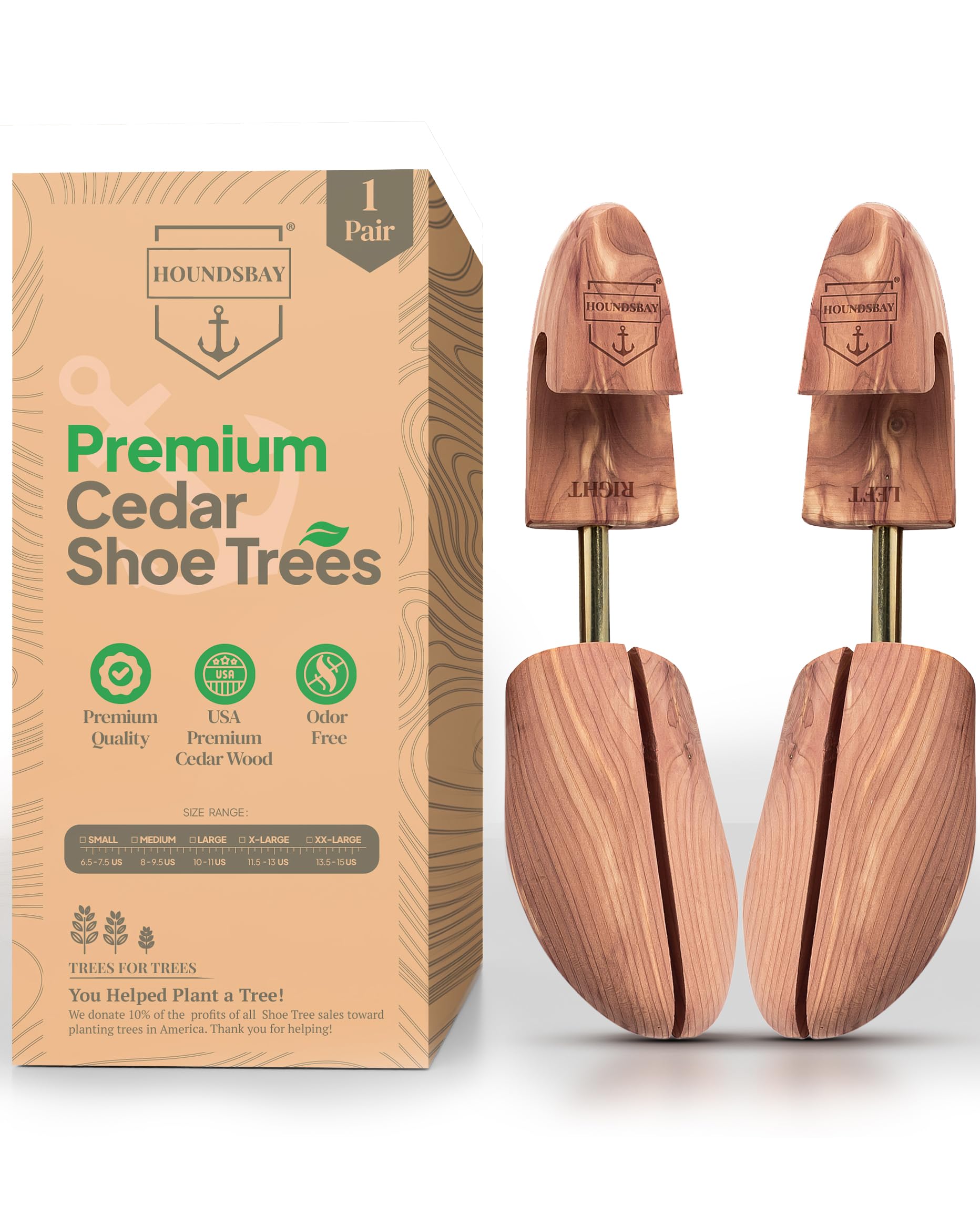 HOUNDSBAY Cedar Shoe Trees for Men & Women - Premium Sneaker Shapers & Shoe Widener - Keeps Shoes Fresh & Maintains Shape - Perfect for Dress Shoes, Boots & Sneakers