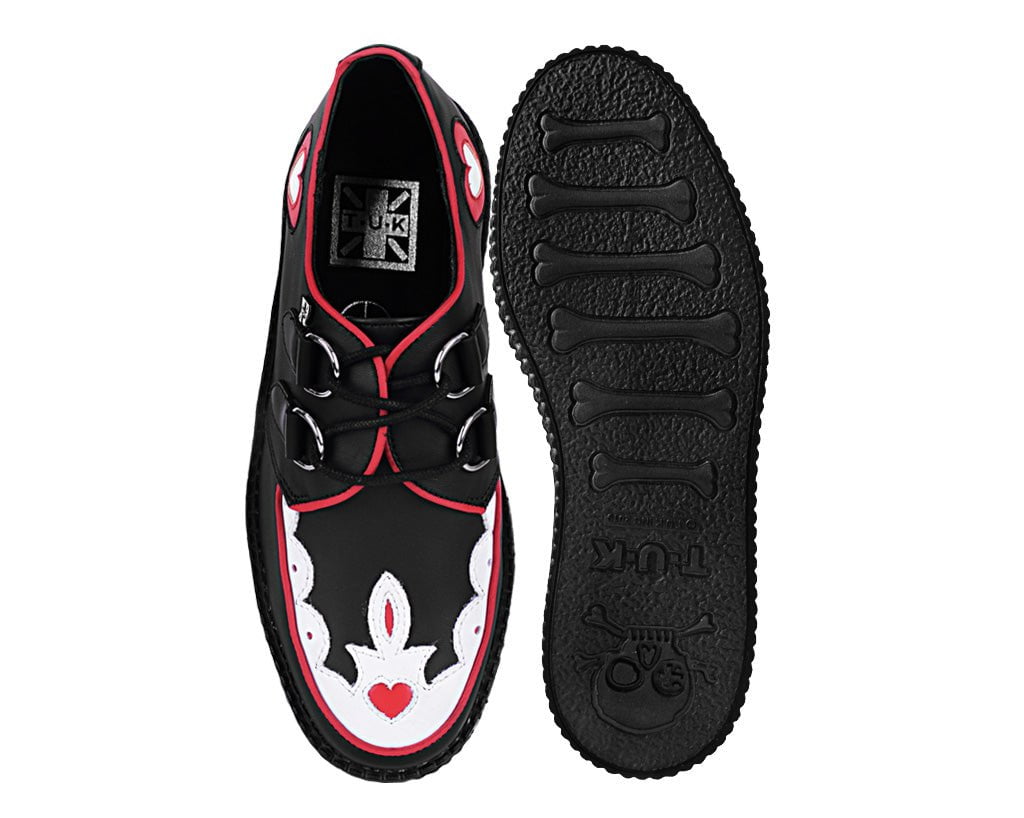Black & Red Scallop Heart Viva Mondo Creeper Shoes - Stylish Punk Rock Sneakers for Women | Perfect for Concerts, Parties & Alternative Fashion Outfits