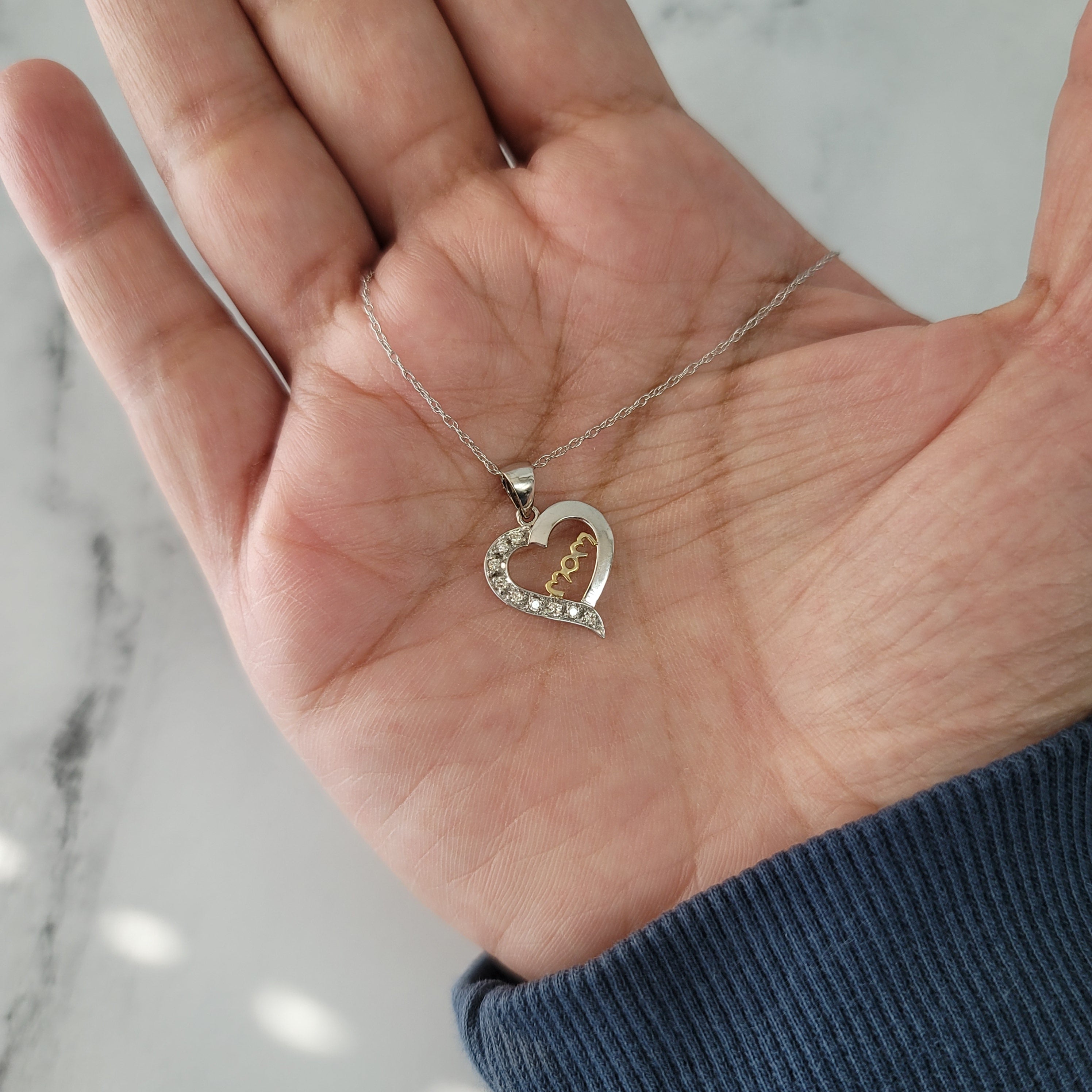 Heart Shaped MOM Diamond Necklace .25cttw 10k Two-Tone Gold - Perfect Gift for Mother's Day, Anniversary & Valentine's Day