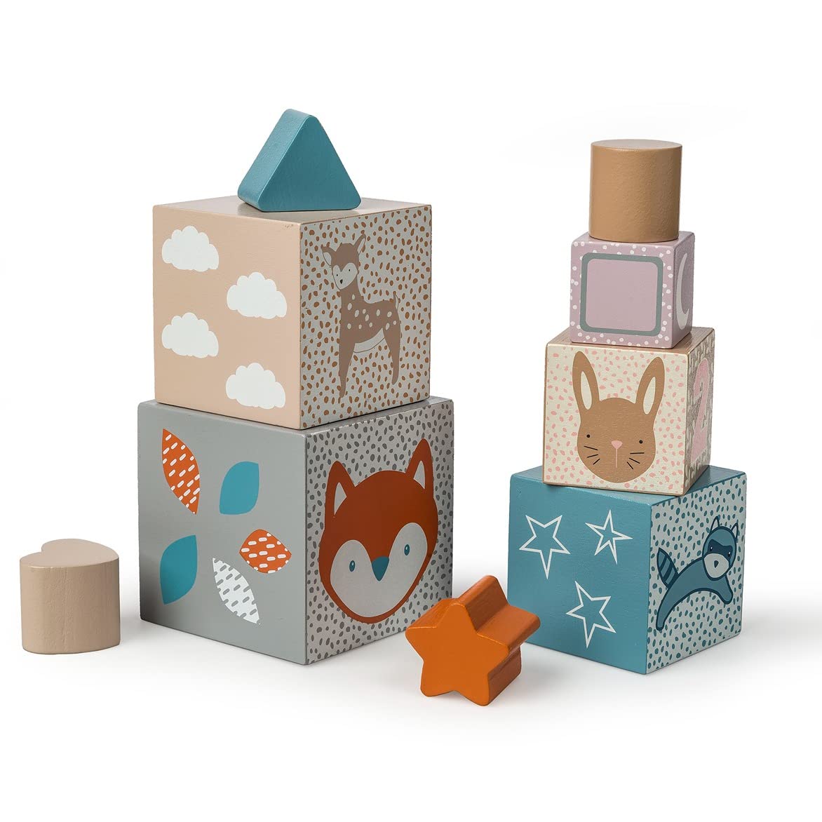 Mary Meyer Leika Wooden Nesting & Stacking Blocks - Montessori Educational Toys for Toddlers 18+ Months - Woodland Animal Theme (3.5 x 13.5 Inches) - Perfect for Preschool Learning & Birthday Gifts - Great for Early Childhood Development & Sensory Play
