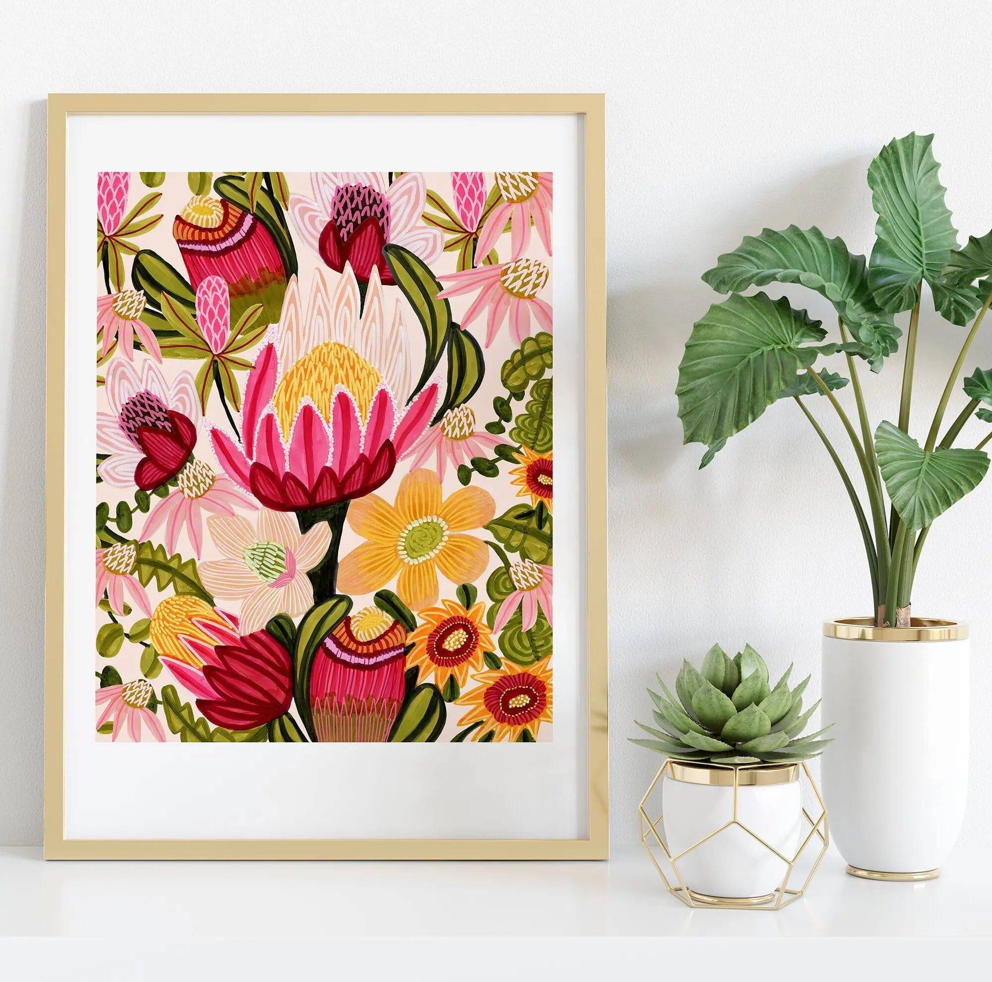 King Red Protea Flower Wall Art Print - Stunning Botanical Decor for Living Room, Bedroom & Office | Perfect for Home & Office Decor