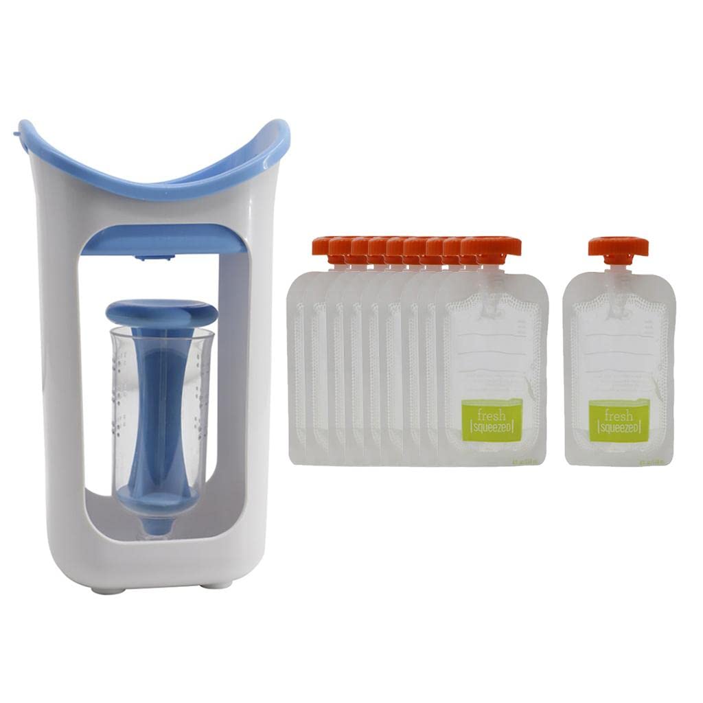 Organic Baby Food Squeeze Pouch Reusable Storage Containers for Puree - BPA Free, Leak Proof, Easy Fill & Clean - Perfect for Homemade Baby Food, Snacks & On-the-Go Feeding (Blue)