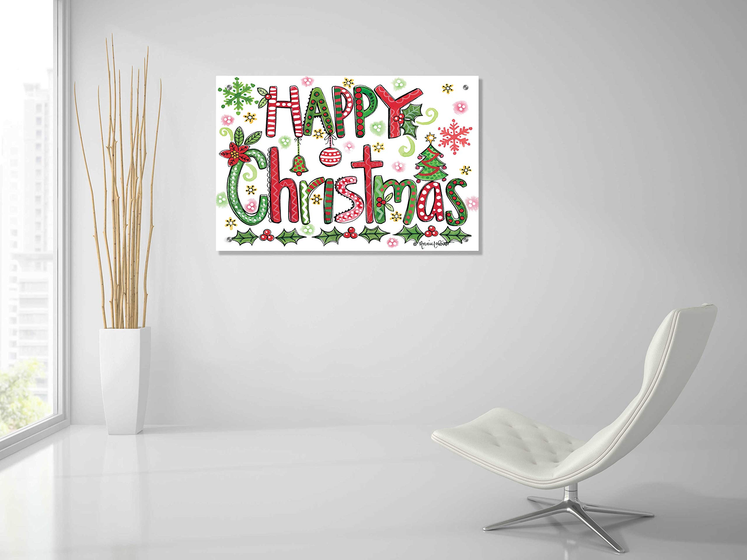 Annie LaPoint 'Happy Christmas' Acrylic Glass Wall Art - 36x24 Inch Vibrant Holiday Painting for Living Room, Bedroom & Office Decor - Perfect Christmas Gift & Festive Home Decoration