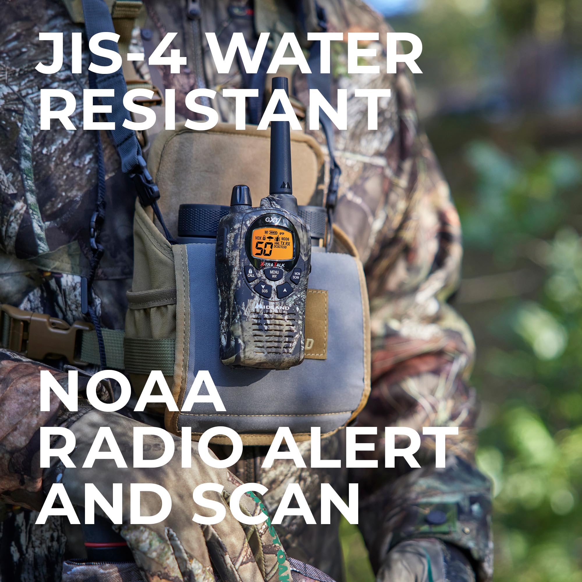 Midland GXT1050VP4 Long Range Walkie Talkies - 2 Pack GMRS Two-Way Radios with Rechargeable Batteries & 50 Channels (Mossy Oak Camo) - Ideal for Outdoor Adventures, Hunting, Hiking & Emergency Communication
