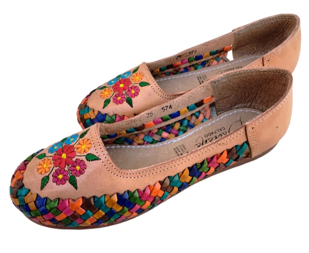 Handmade Artisan Huarache-Ballerina Shoes from Mexico – Genuine Leather, Natural & Multicolor Options (Brown) – Women's US Sizes 5-10 – Perfect for Casual Wear, Boho Outfits & Summer Fashion
