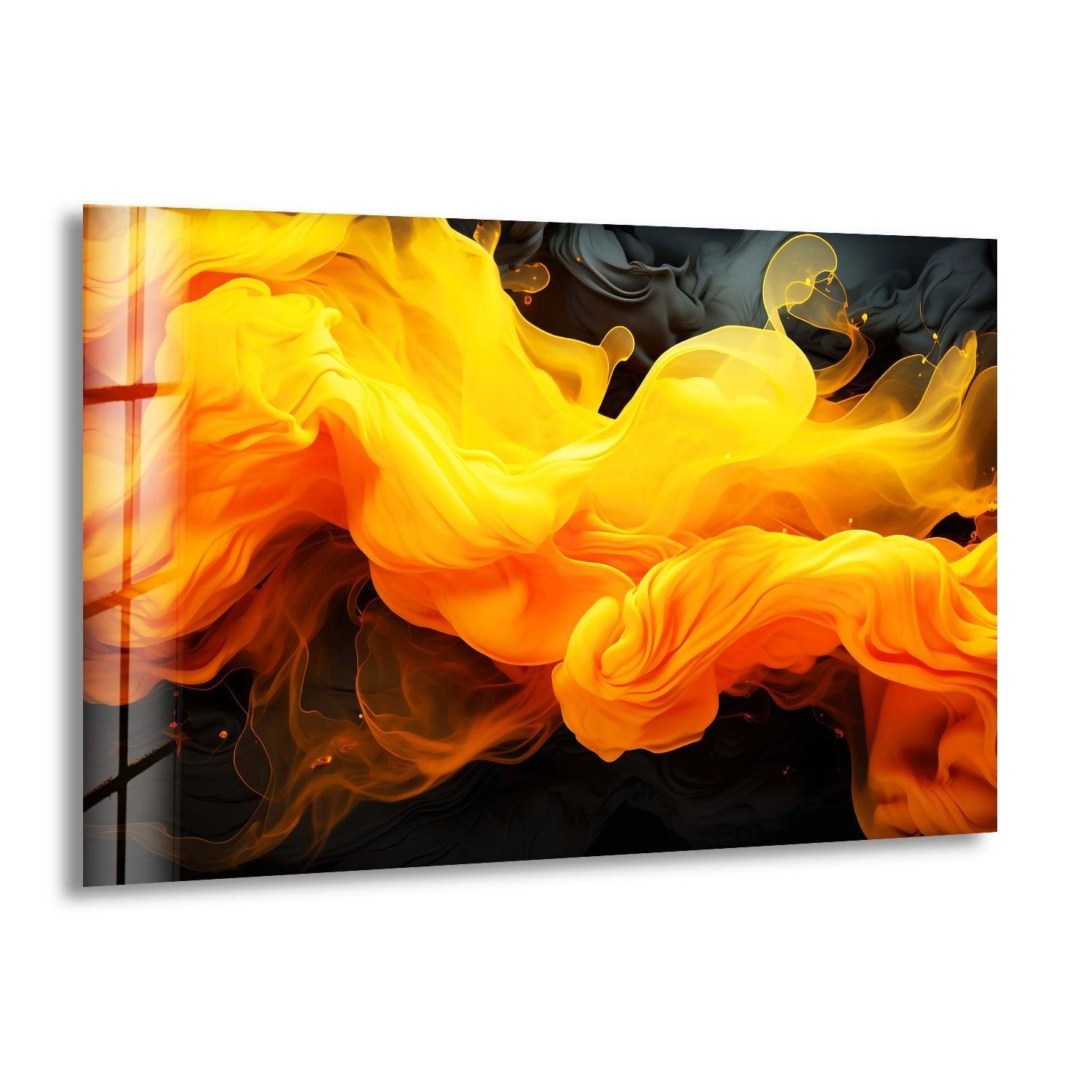 Abstract Flame Wave Glass Wall Art - Handmade Modern Home Decor for Living Room, Bedroom & Office - Unique Colorful Design for Stylish Interior Spaces