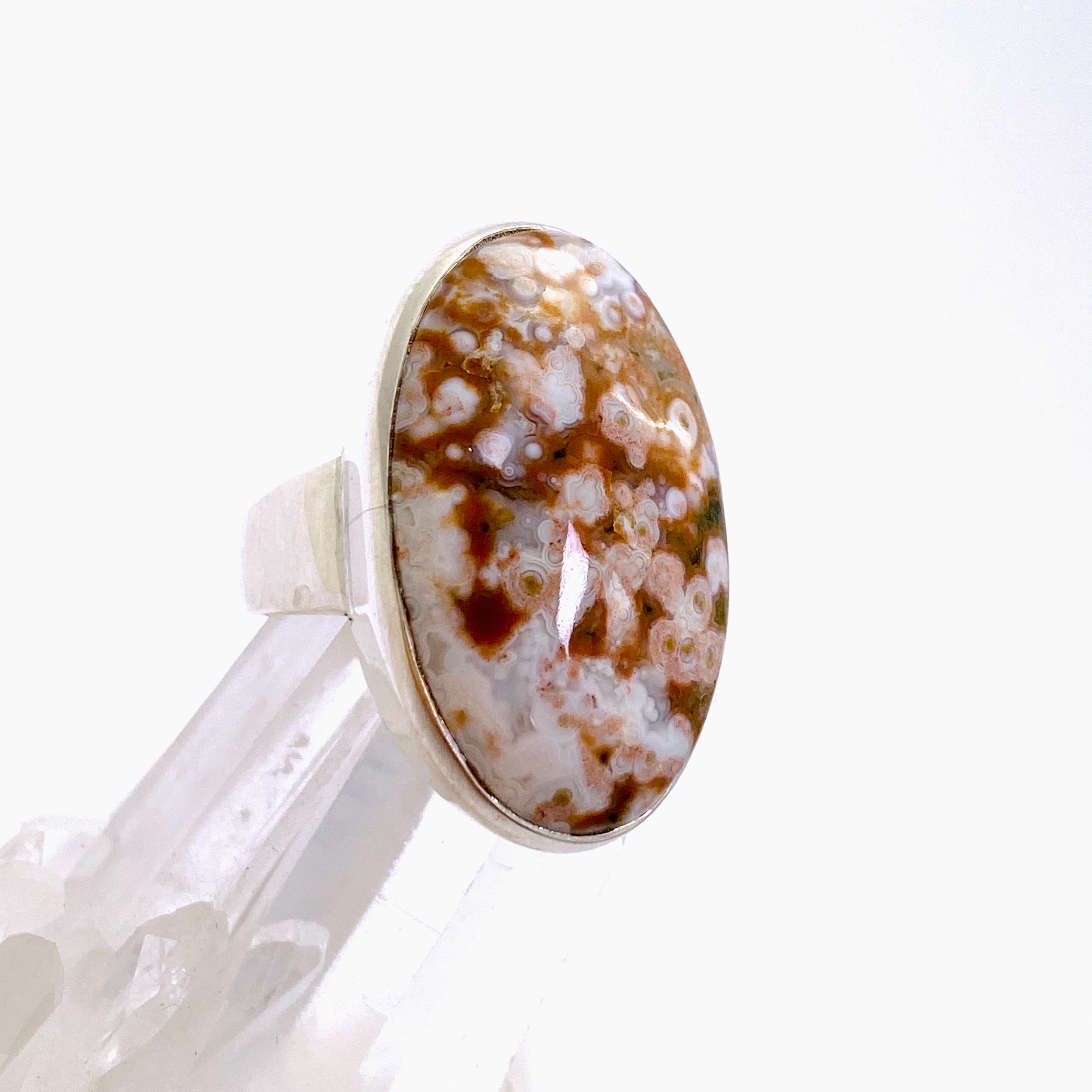 Ocean Jasper Oval Cabochon Ring - Size 7.5 - Natural Stone Jewelry - Handmade Silver Ring - Perfect for Boho Style & Spiritual Healing - PRGJ848