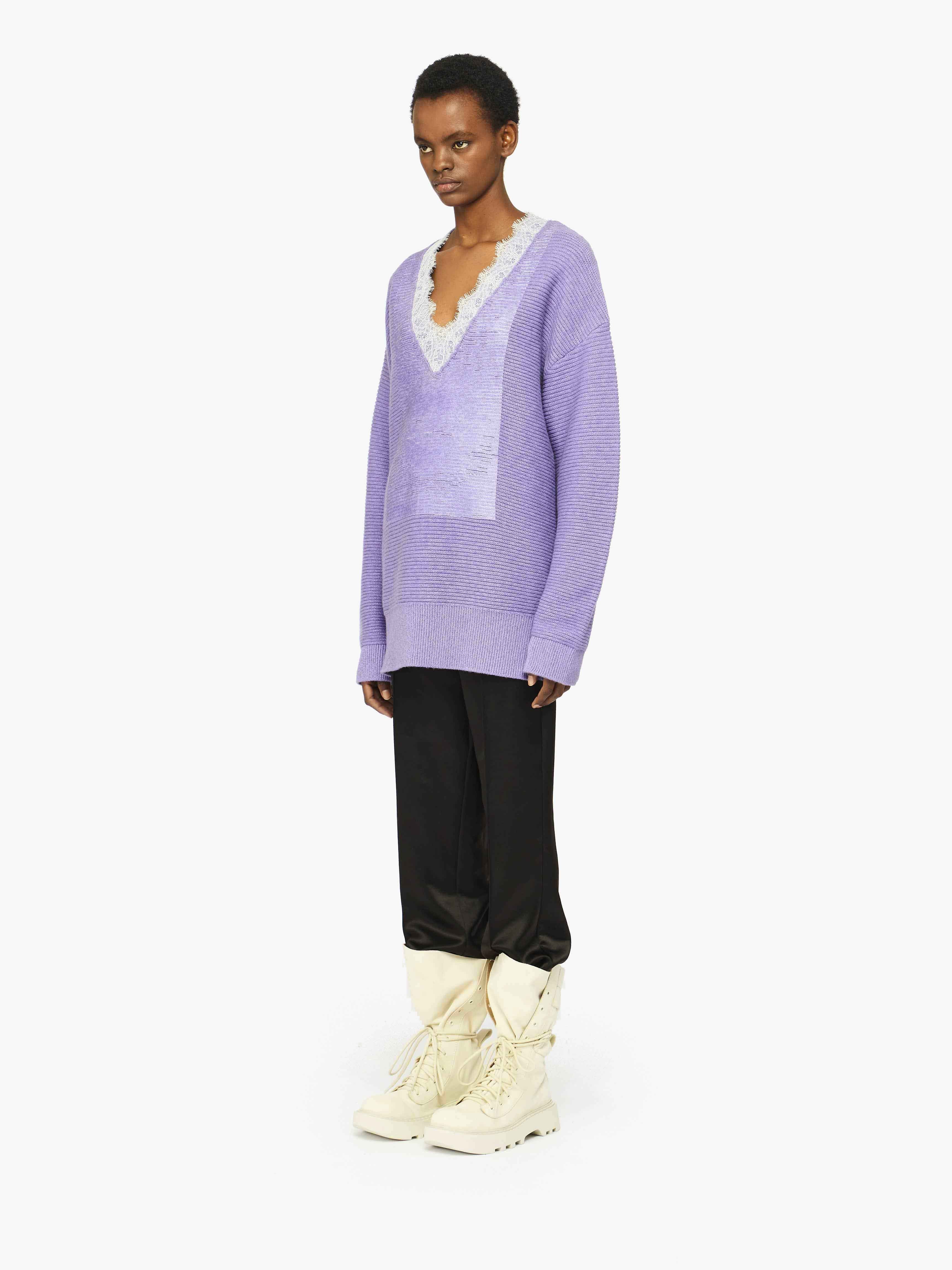 V Neck Lace Trim Sweater for Women - Elegant Knit Pullover with Feminine Lace Detailing | Perfect for Office Wear, Date Nights & Fall Layering