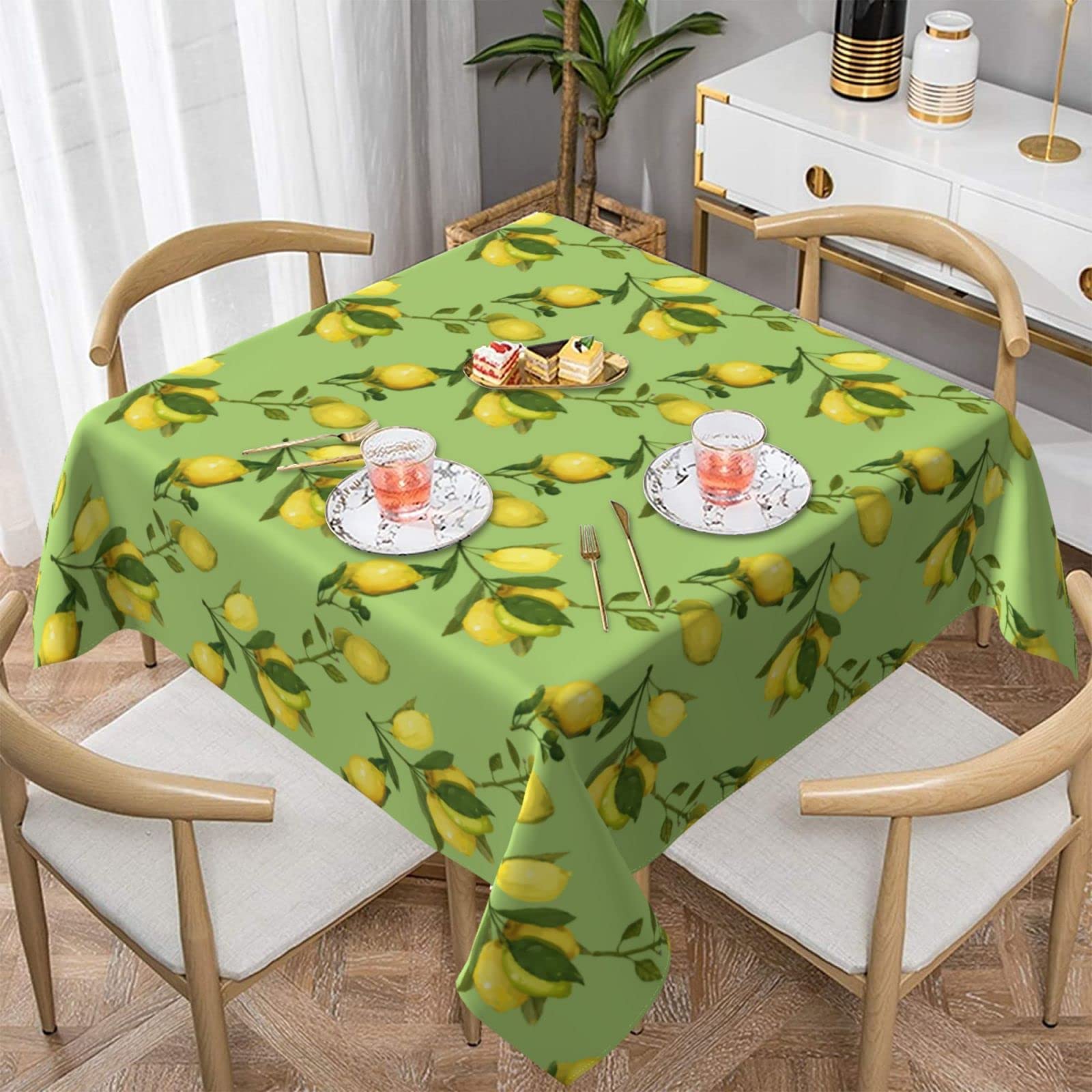 60x60 Inch Waterproof Washable Polyester Square Tablecloth - Splash Resistant Decorative Dining Table Cover for Buffet Parties, Outdoor Camping & Home Decor (Lemon Yellow) - Perfect for Indoor Dining, Picnics & Party Decorations